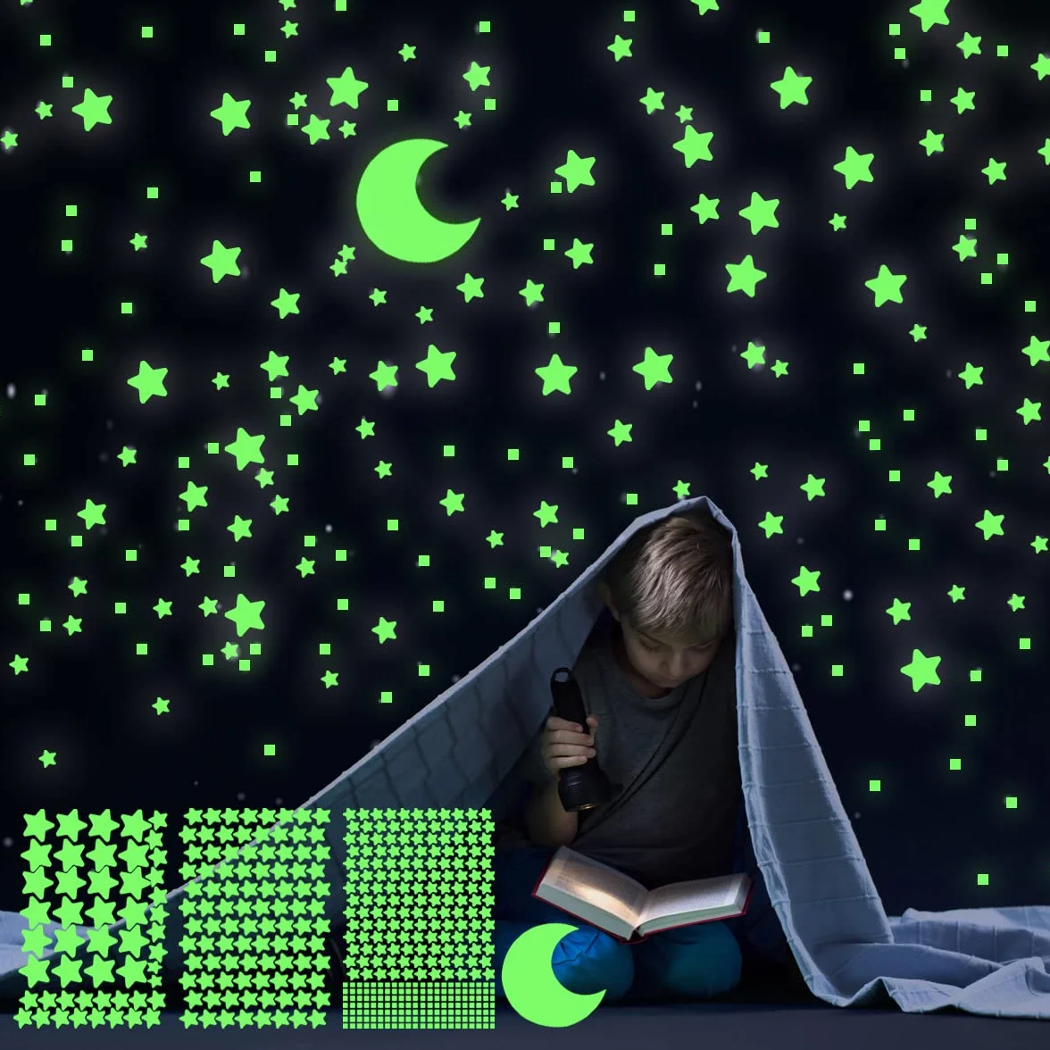 Estrellas Fluorescentes Pegatinas de Pared Decorativas Cielo Estrellado Brillante para Dormitorio Infantil