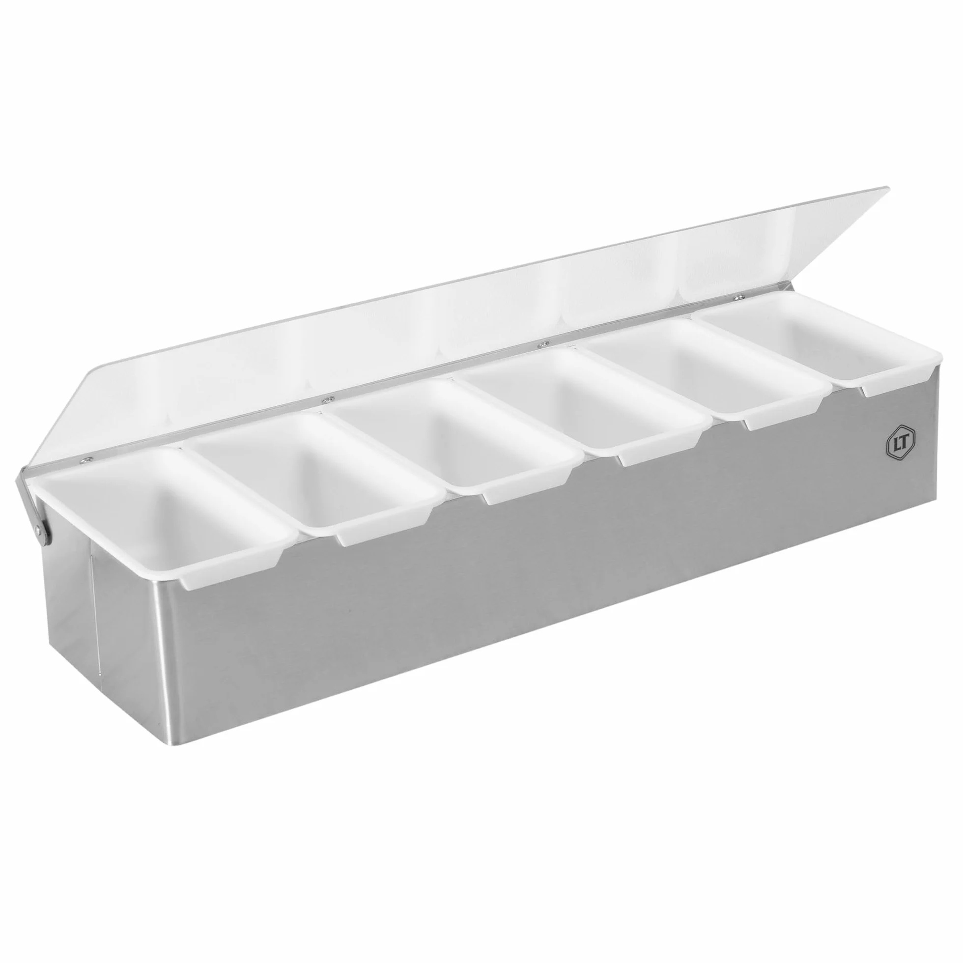 LOUIS TELLIER – Caja de especias y condimentos con 6 compartimentos – INOX – Práctico expositor y dispensador para especias, ingredientes y rellenos a mano – Calidad profesional
