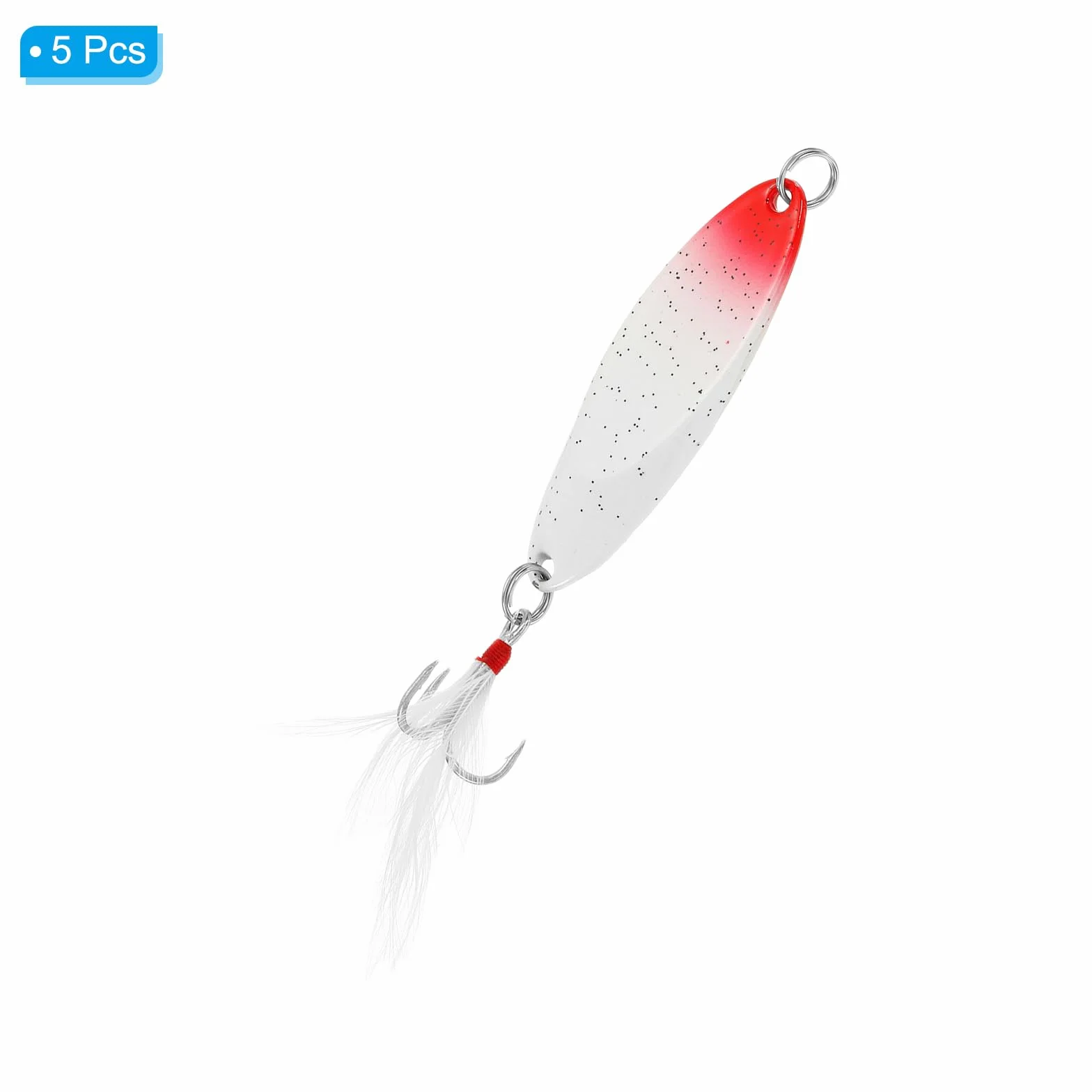 PATIKIL Cucharillas De Pesca 1/2 Oz 14g 5Pcs Señuelos Giratorios con Anzuelos Triple Rojo Blanco