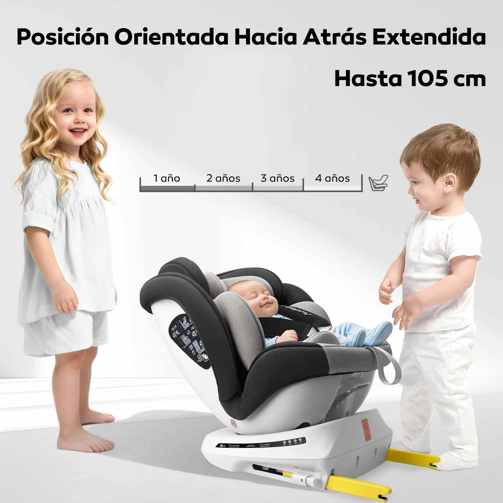 i-Size Giratoria 360º Silla de Coche, Grupo 0+123, 0-12 años, 40-150 cm, Silla Coche con isofix y Top Tether, Arnés de 5 puntos, Norma ECE R129/04
