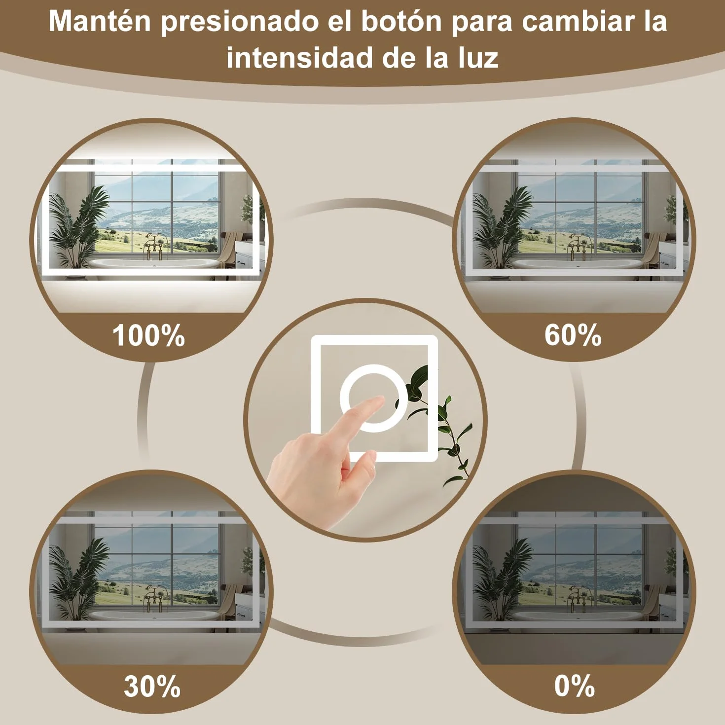 Aica Sanitaer Espejo de baño con LED, 100 x 80 cm, con iluminación LED, función de Memoria, Brillo Regulable y función antivaho. Superficie del Espejo de Alta definición, Horizontal o Vertical.