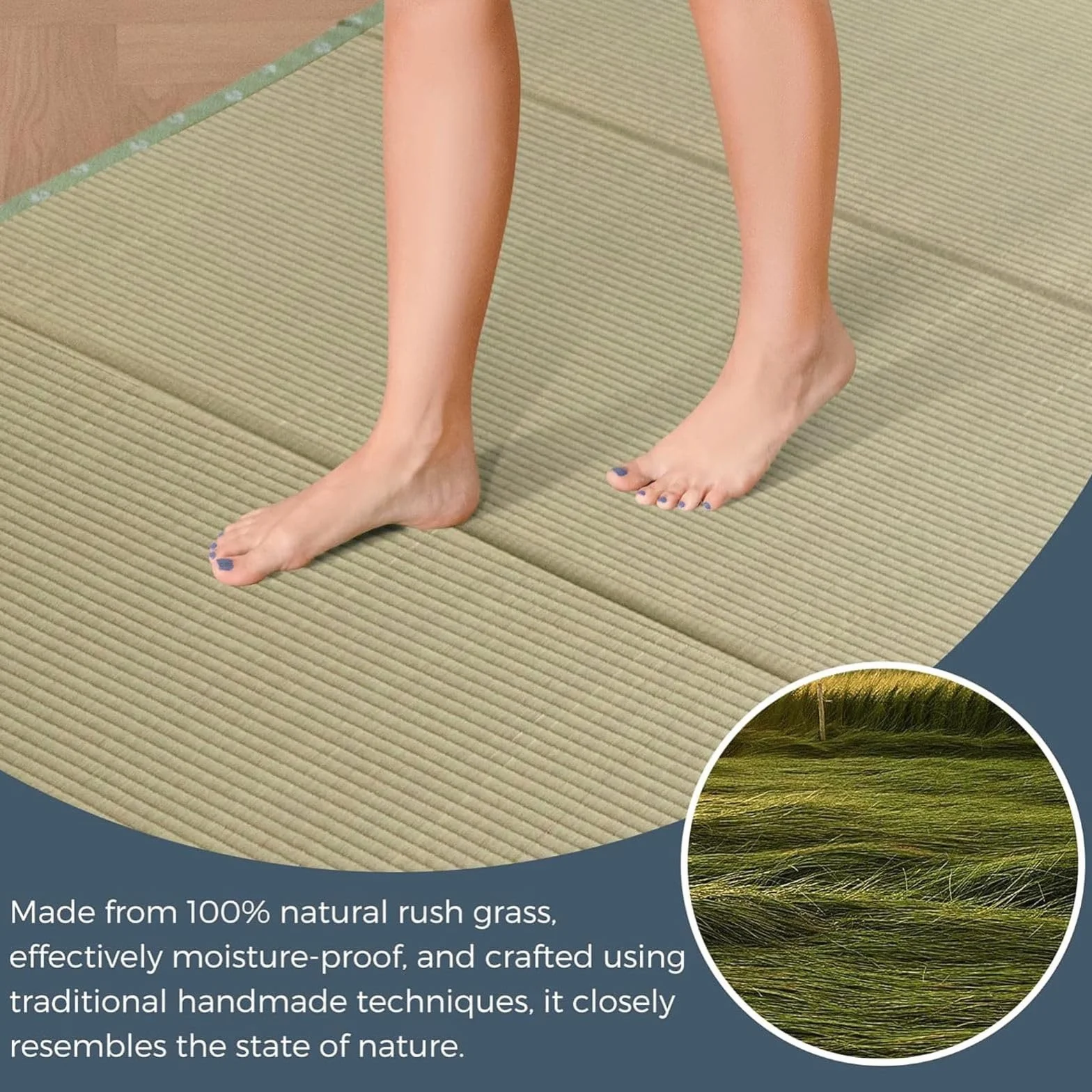 Tradicional Japonesa Tatami, futón Verde 100％ Natural de Rush Hierba(sin Teñir),a 4 Pieghe,para la meditación Yoga Zen Room japonés Tearoom,3.5cm Grueso(Size:90×200×3.5cm)