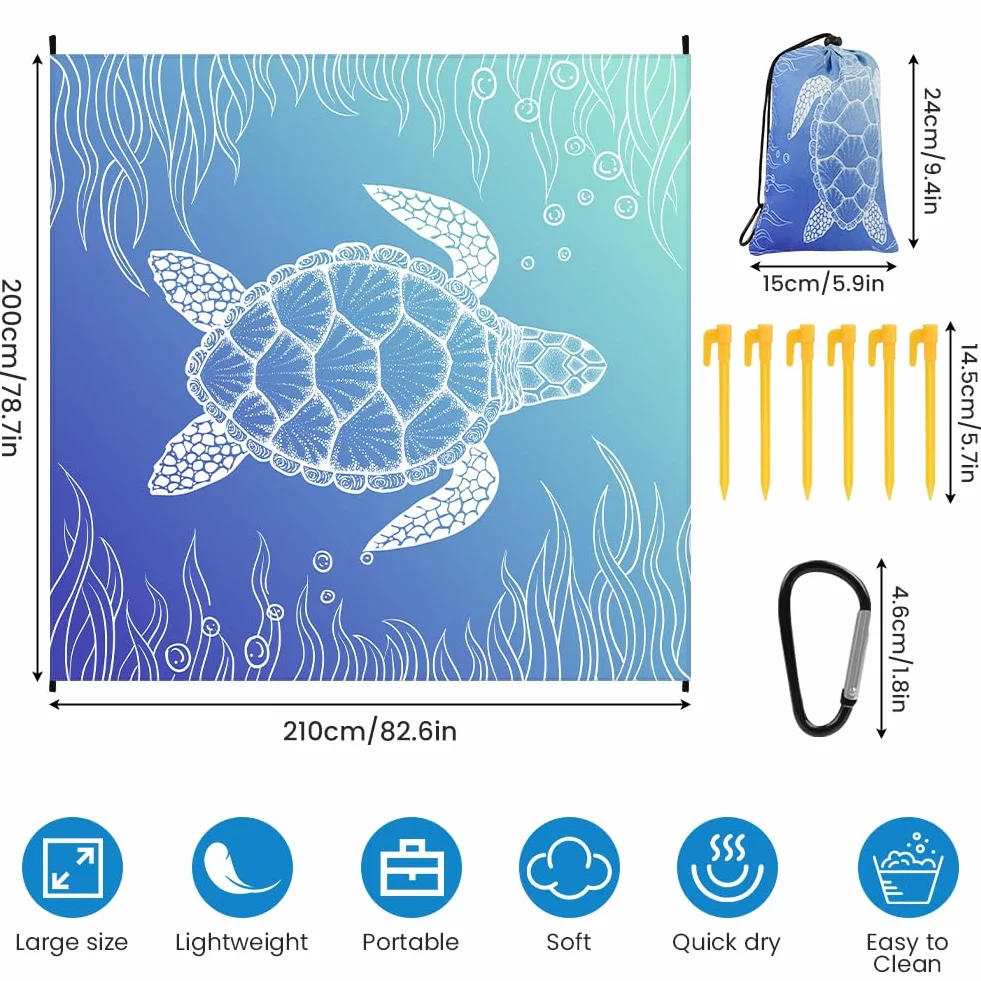 Ainiv Manta Picnic Impermeable 210x200cm Esterilla Playa Plegable Resistente Arena Agua Alfombra Exterior 6 Clavos Camping