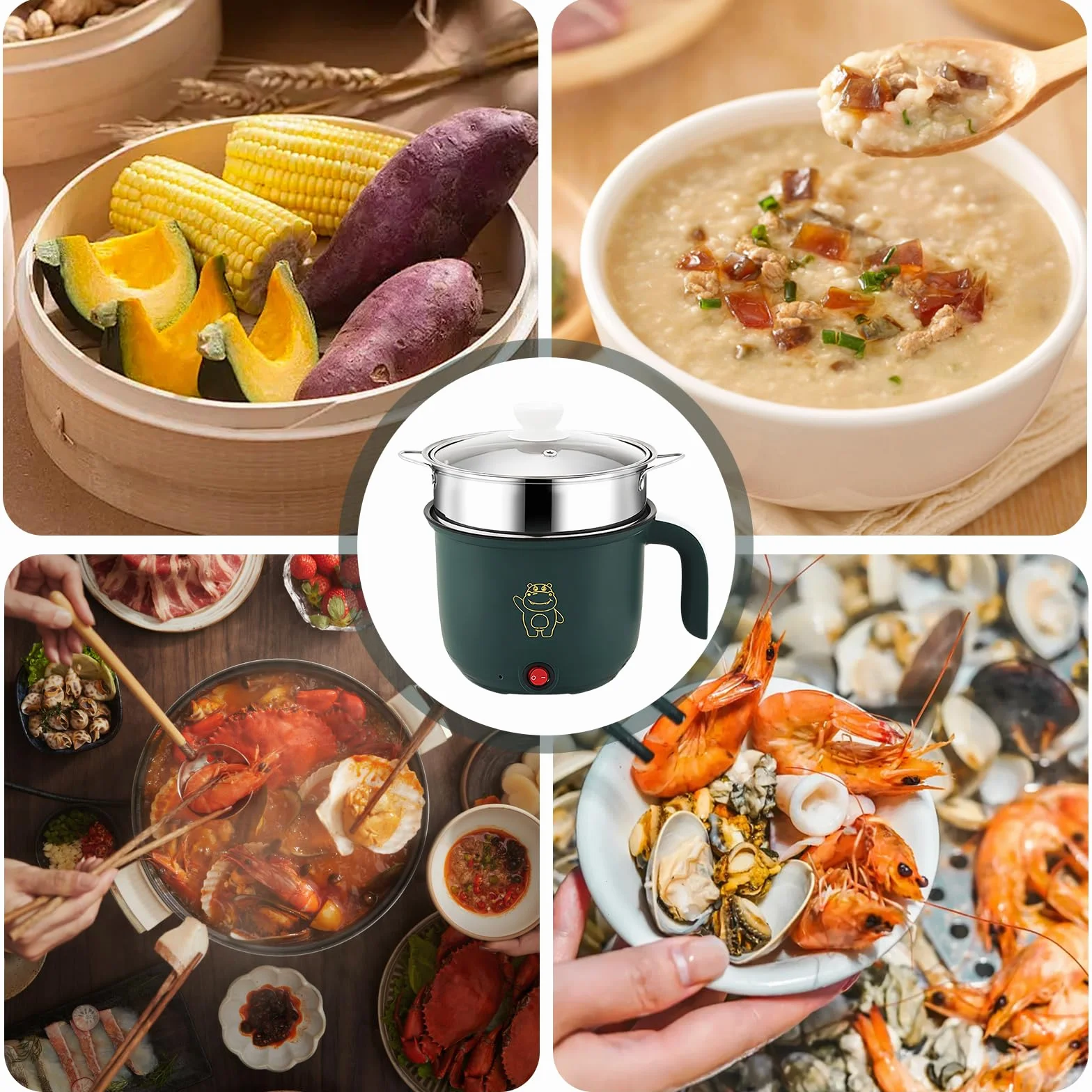 Sartén Eléctrica, Mini Eléctrica Caliente Pot, 1.8 Litro Eléctrico Caliente Pot, Portátil Antiadherente Multicooker, Portátil Rápido, Olla Eléctrica Para Casa Oficina Dormir+Vapor
