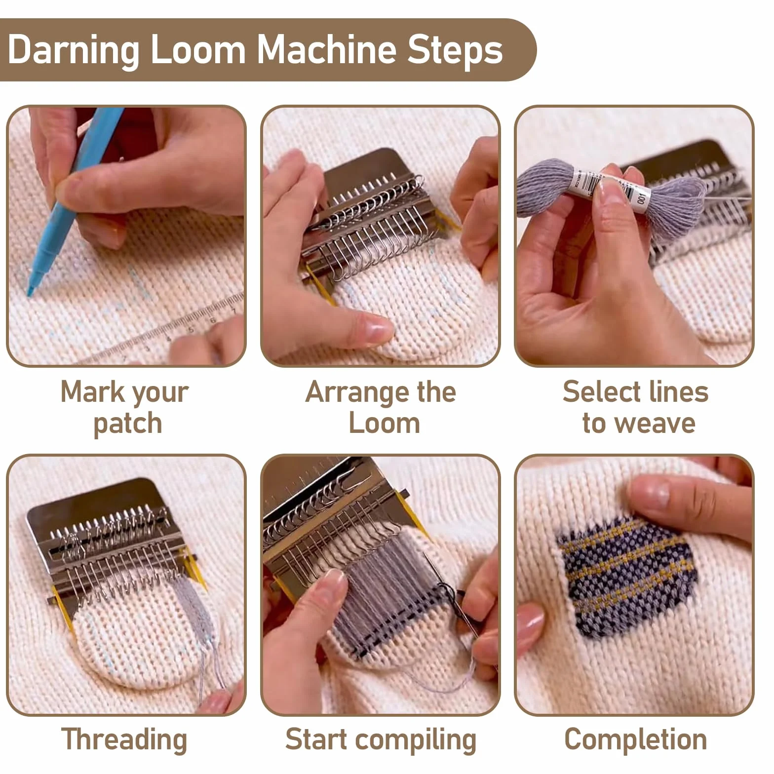 Kit de Telar, Telar Pequeño para Tejer Máquina de Tejer en Telar de Madera Herramienta para Zurcir Manualidades para Tejer y 4 Aguja de Tejer para Remendar Jeans Calcetines y Ropa (14 Hooks)
