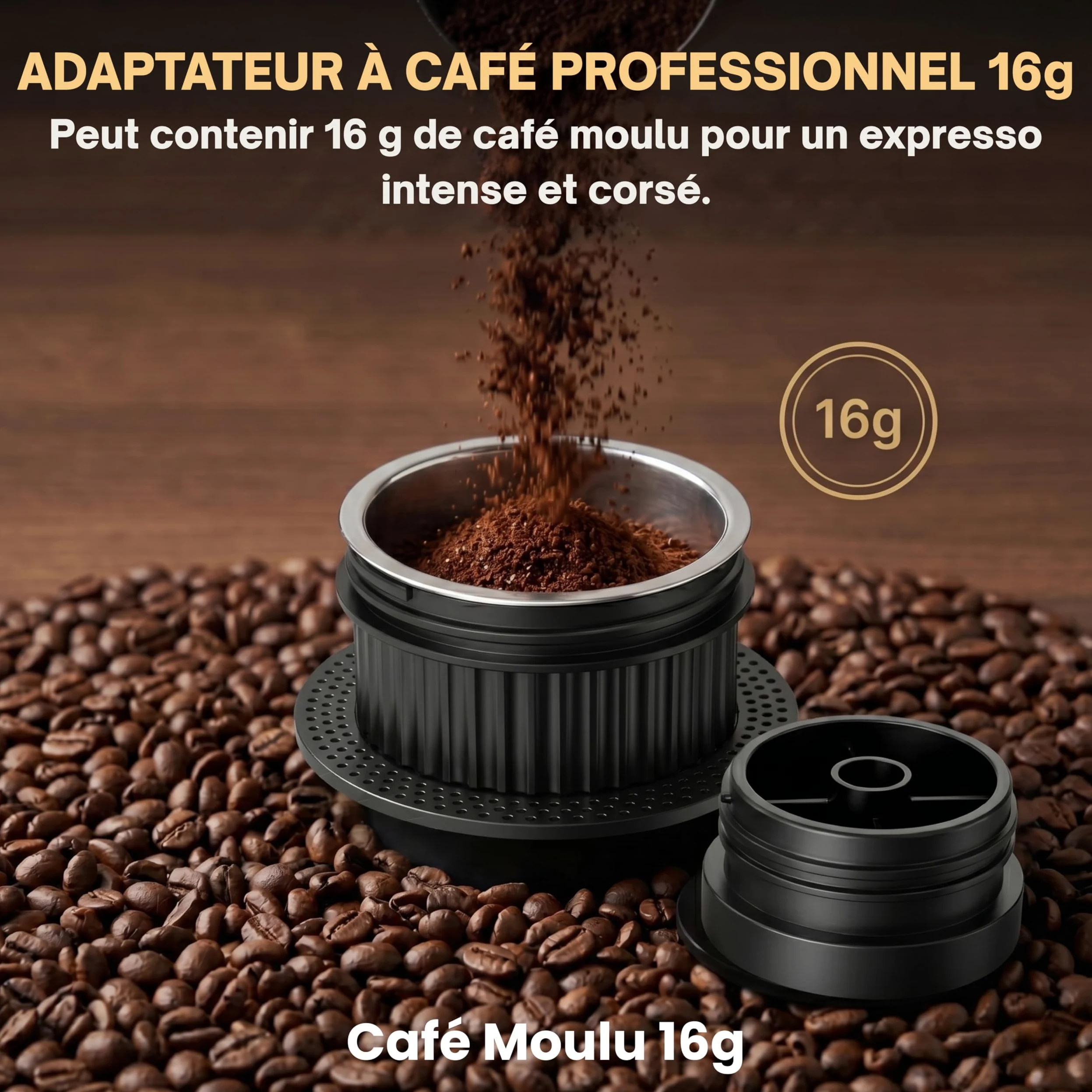 Cafetera portátil eléctrica con calefacción automática, 20 bar – 3 en 1 compatible con cápsulas NES, DG y café molido, 80 ml – Pantalla LED – Funda + soporte incluido – Recargable USB-C