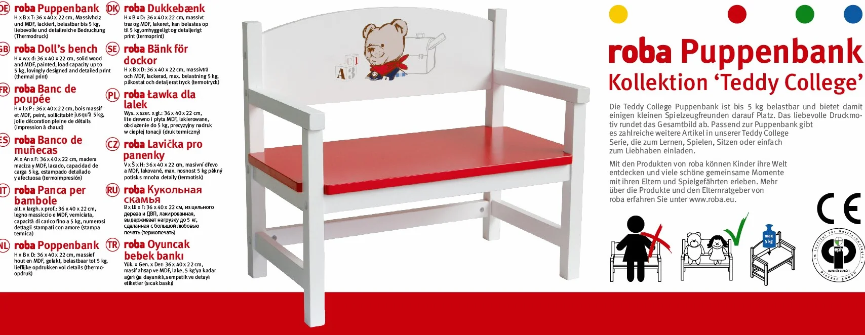 roba Banquito para muñecas Teddy College lacado blanco accesorio