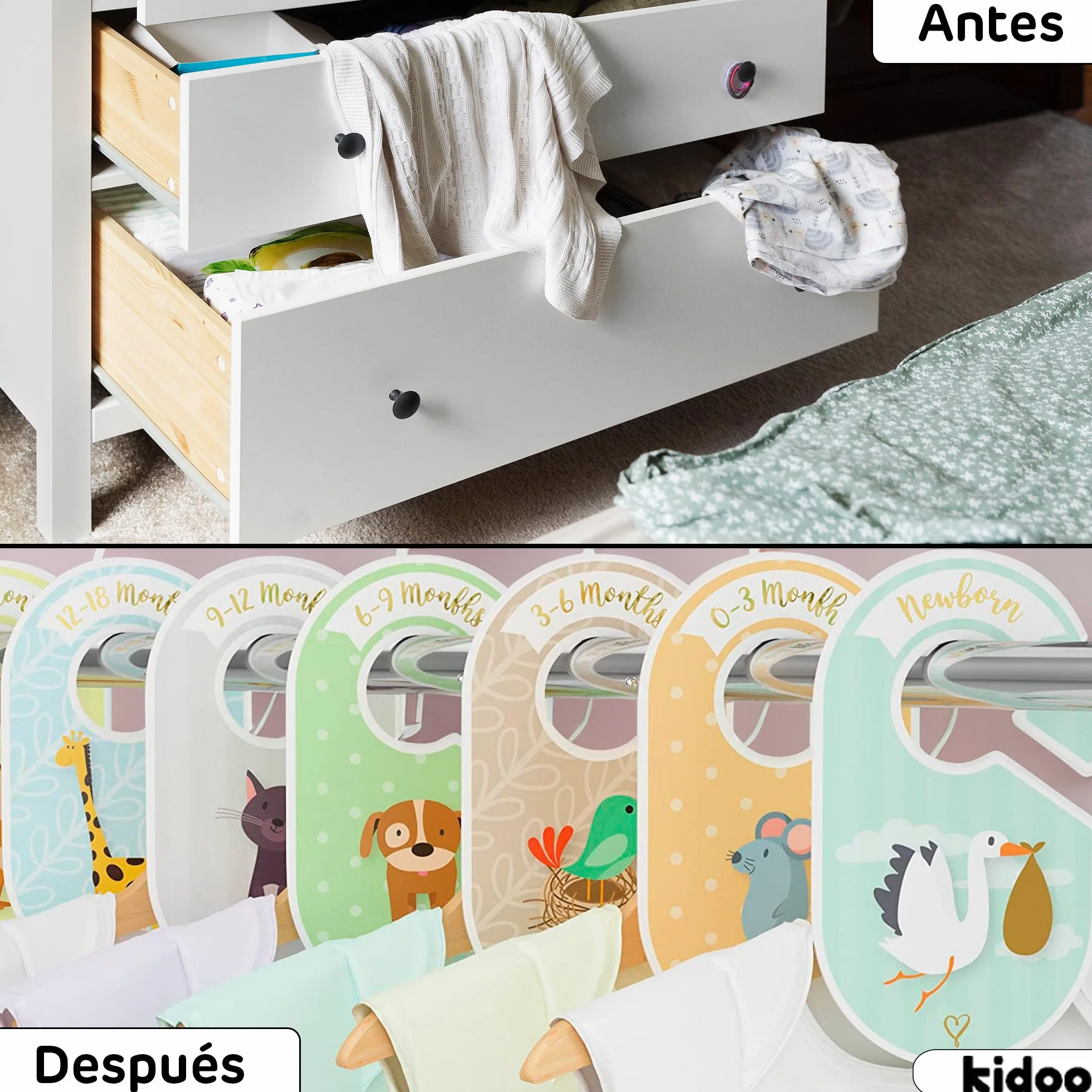 Separador de Armario para Bebés 18 Piezas Divisor de Ropa de 0 a 24 Meses Organizador Doble Cara Cartón Resistente 16,7 x 10 cm