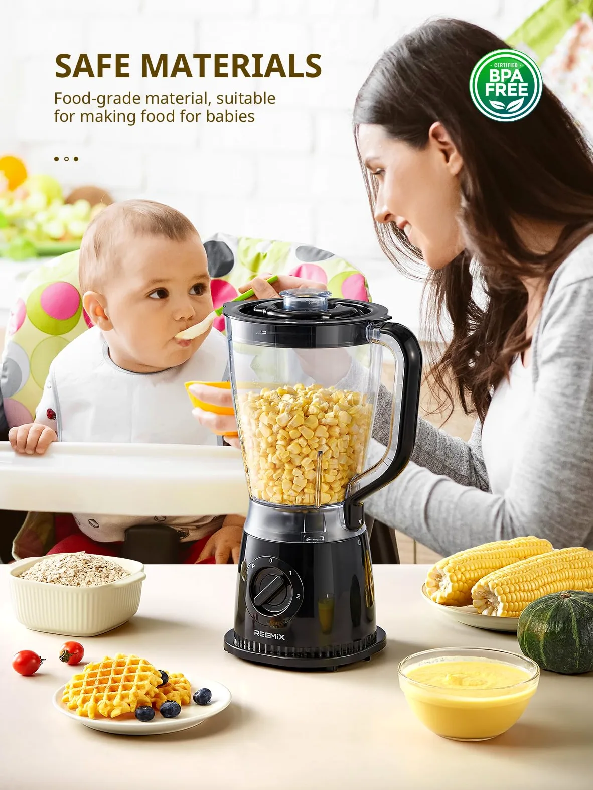 Batidora de 500 W, 1,5 L con 2 velocidades y función de pulso, cuchillo de acero inoxidable, tapa extraíble con vaso medidor, vaso mezclador apto para lavavajillas para batidos y batidos