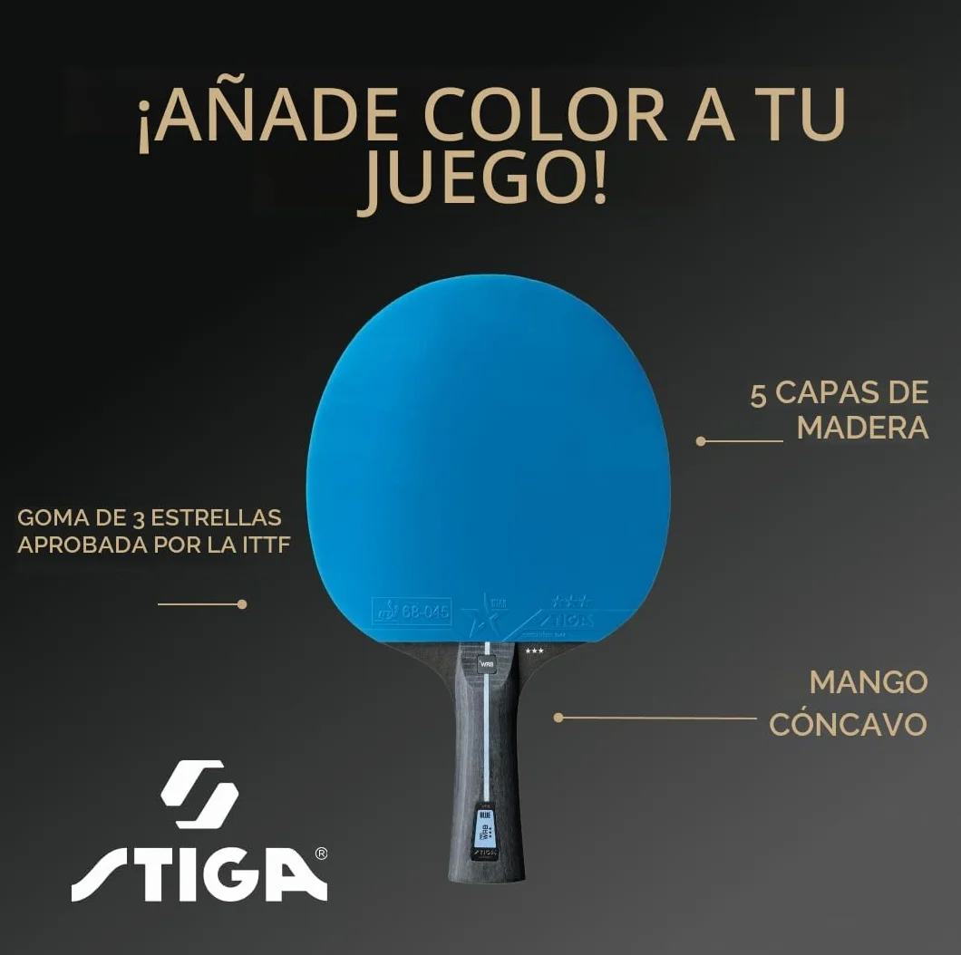 STIGA Raqueta de Ping Pong Pro WRB Blue Edition Pala Tenis Mesa 3 Estrellas Goma Azul