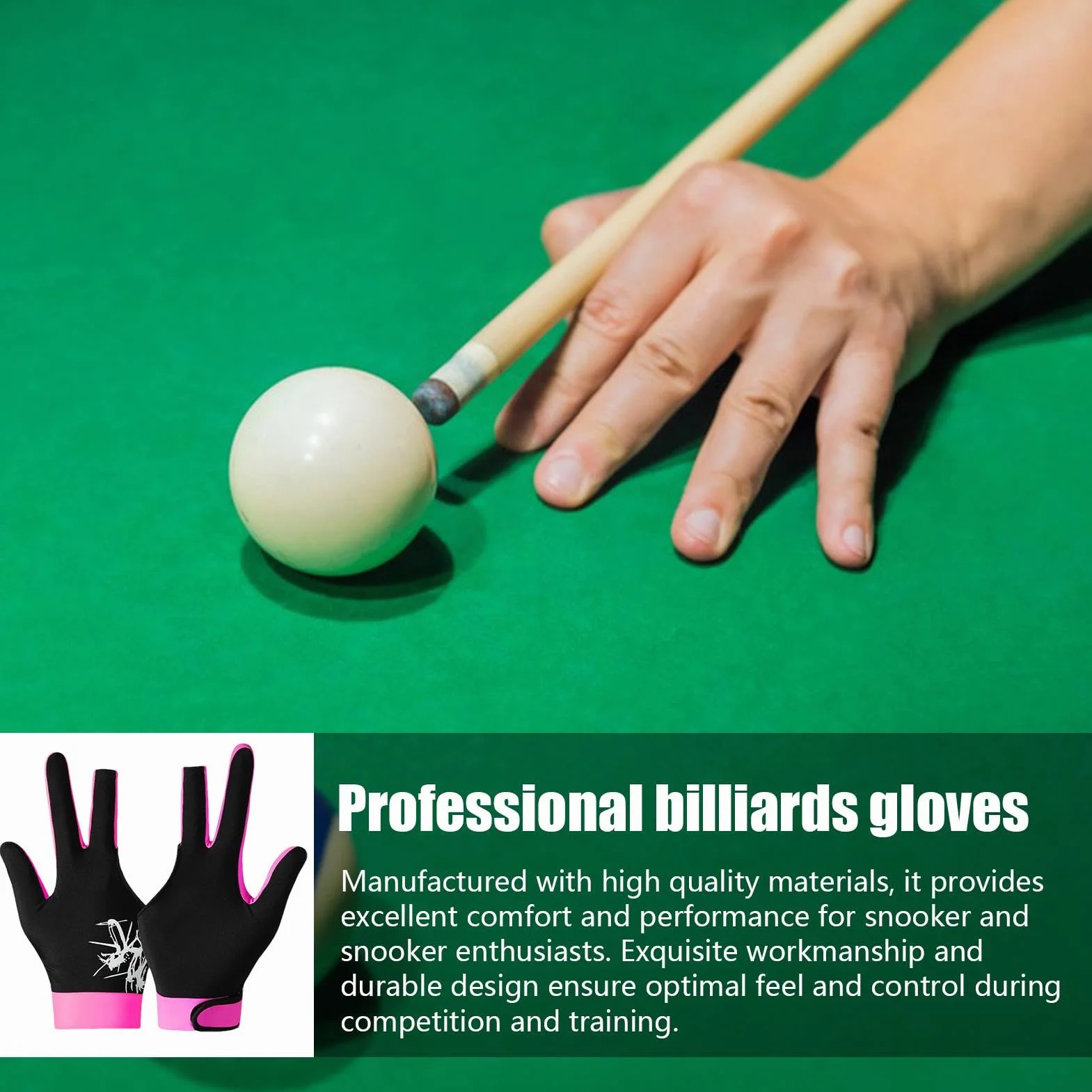Manoplas profesionales de billar antideslizantes con 3 dedos, manoplas portátiles para práctica de piscina, manoplas de billar multiusos para mano izquierda
