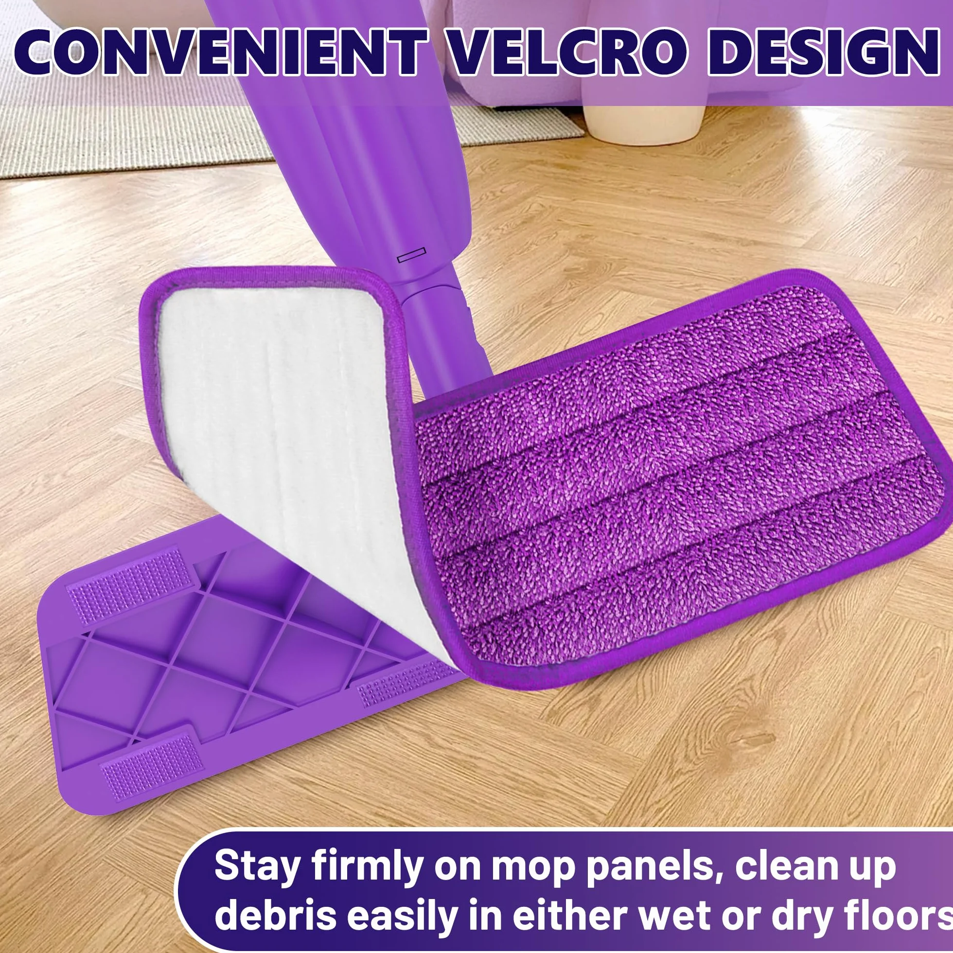 MEXERRIS Repuestos de Mopas de Microfibra, 6 Piezas Mop Pads Replacement Reutilizables y Lavables a Máquina para Mopas con Pulverizador, Morado, 39 x 13 cm