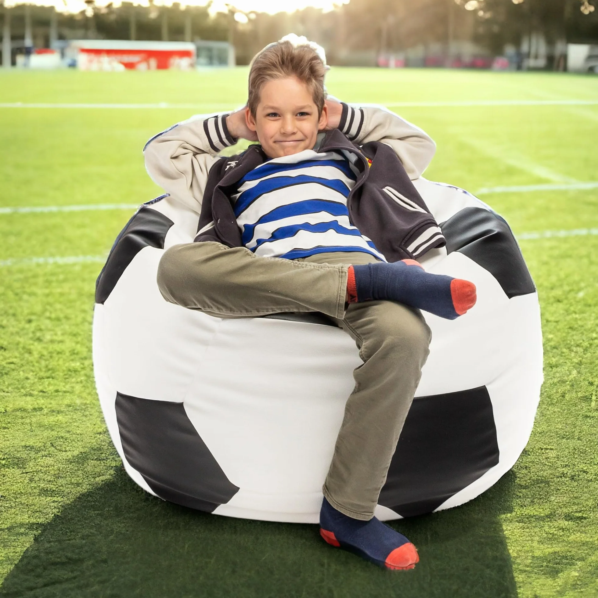 Ecopuf Beanbag Ball - Bean Bag Ball - Beanbags para Juegos de Bolsa - Accesorios para Fútbol Sala de Niños - Eco-Cuero - 90x55cm, Negro E14