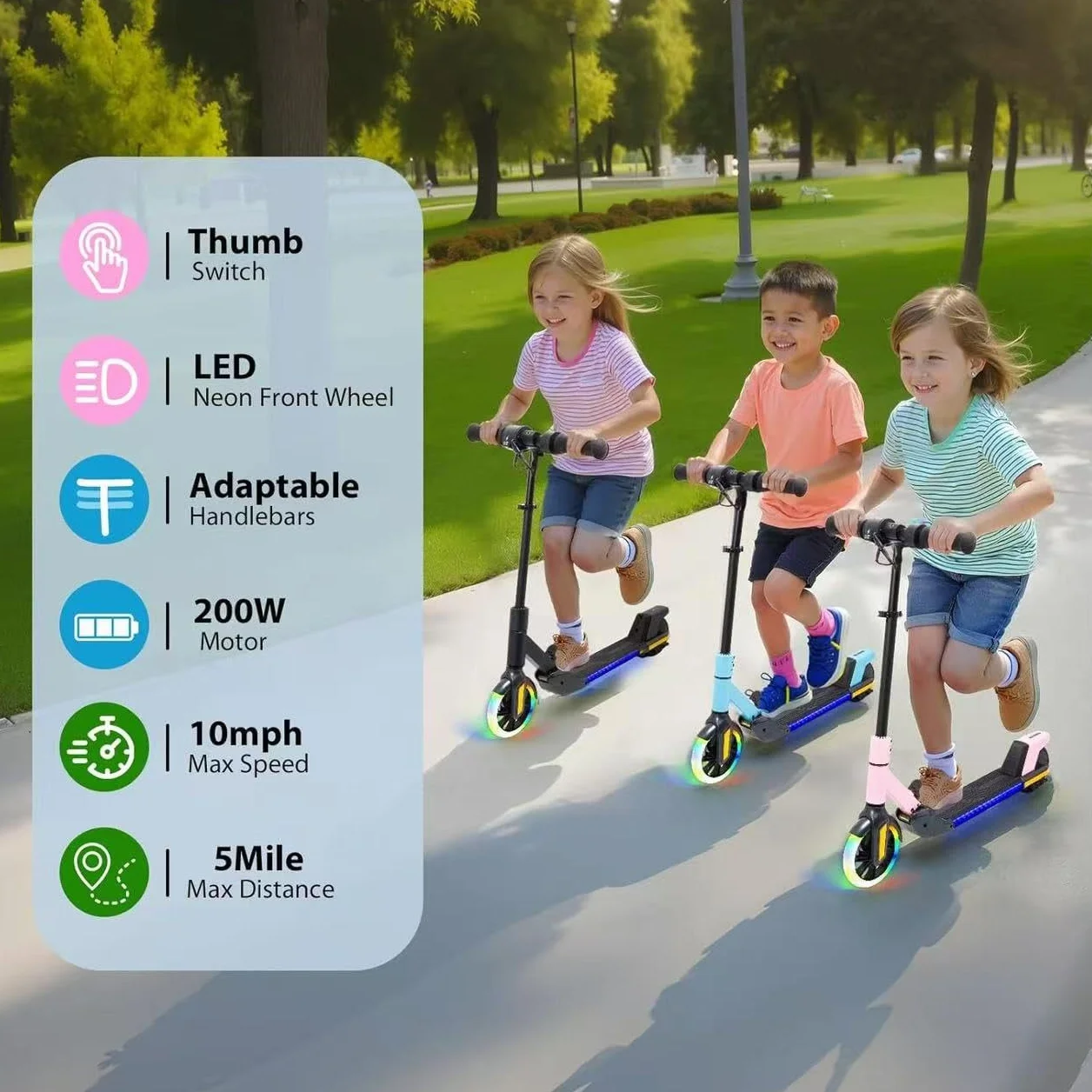 Patinete eléctrico Plegable para niños 6-14 años 16 km/h 8 km alcance rueda 7 pulgadas autoiluminación