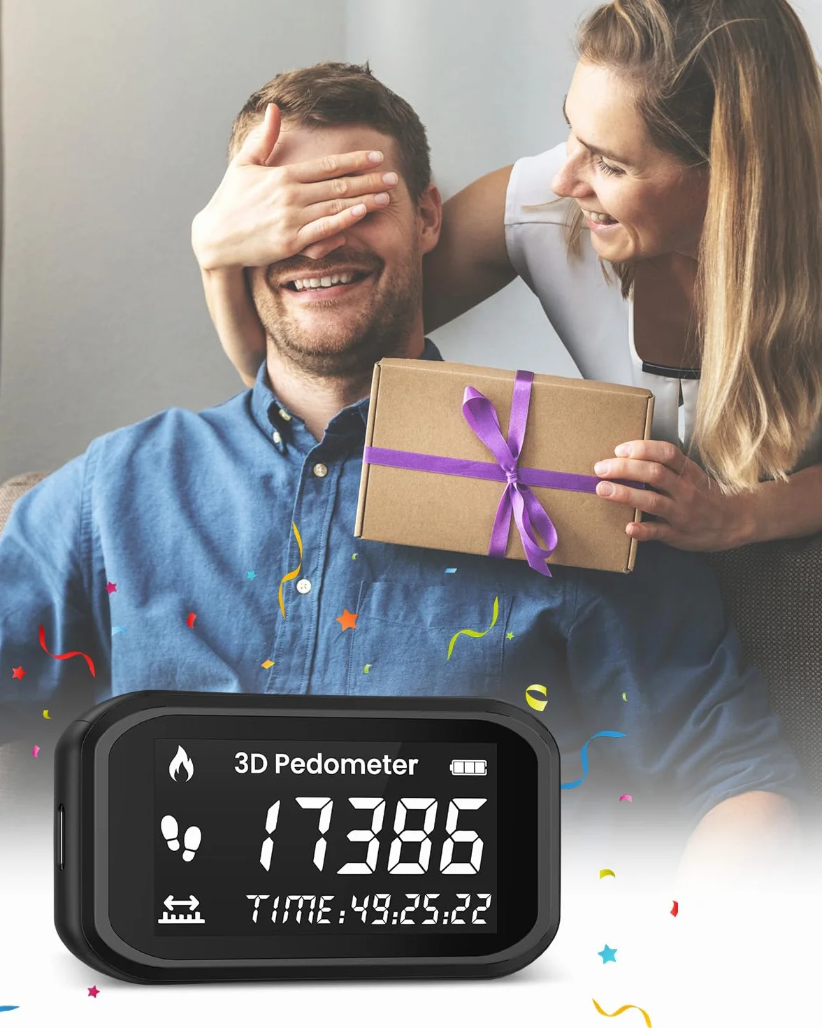 ORIA Podómetro 3D Medidor de Pasos Recargable Impermeable Contador de Calorías sin Aplicación