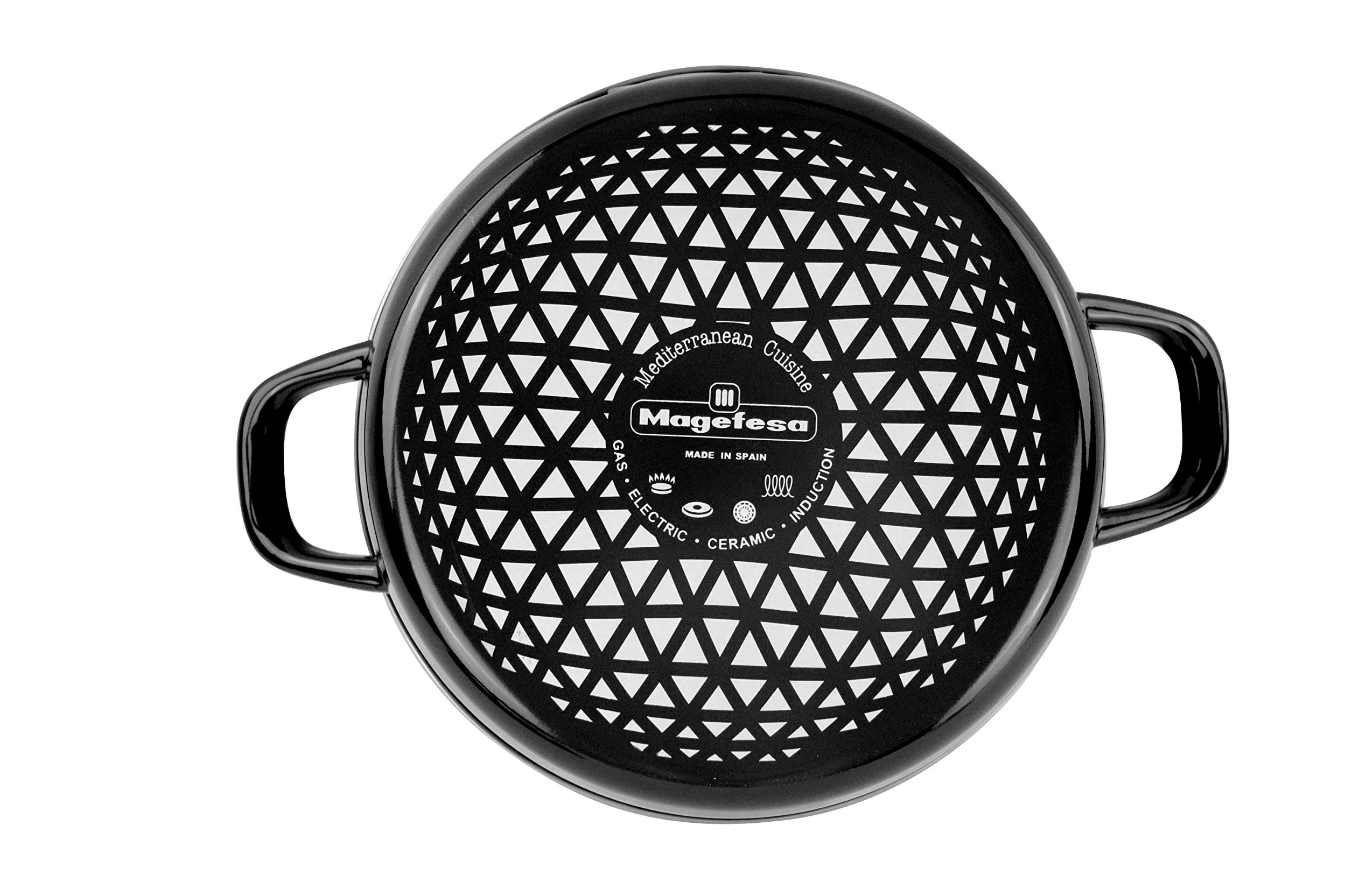 Dutch Oven Magefesa Negro de 26cm. Fabricado en España. Material de acero esmaltado con termómetro incorporado y recubrimiento antiadherente. Herrajes y tapas especiales para horno.