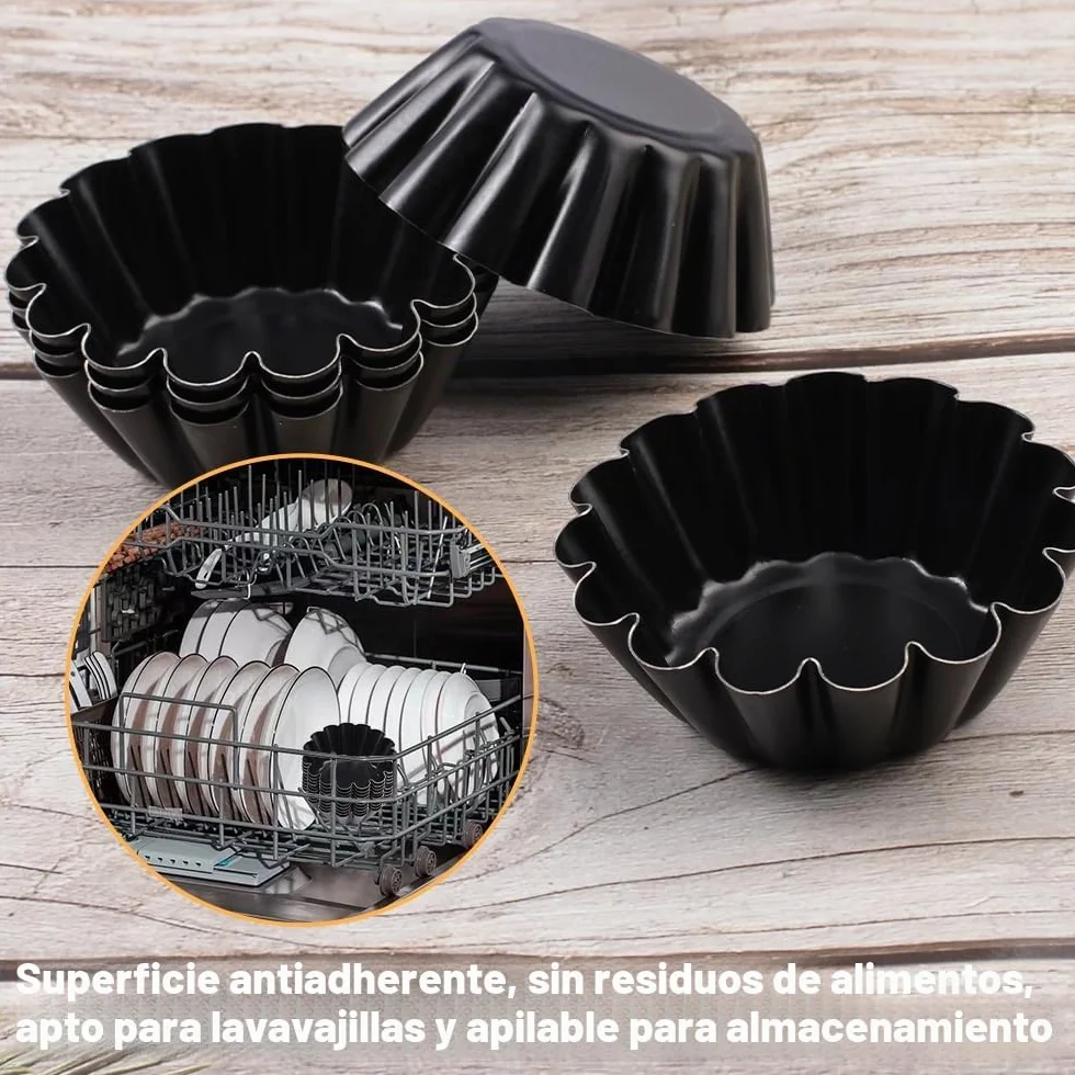 12 Piezas Moldes Mini Tartaletas Acero Carbono, 6.35 cm/2.5 in Moldes para Tartaletas Individuales,Reutilizables y Antiadherentes,Molde de Tarta de Huevo para Pudding, Tarta, Cupcake, Muffin