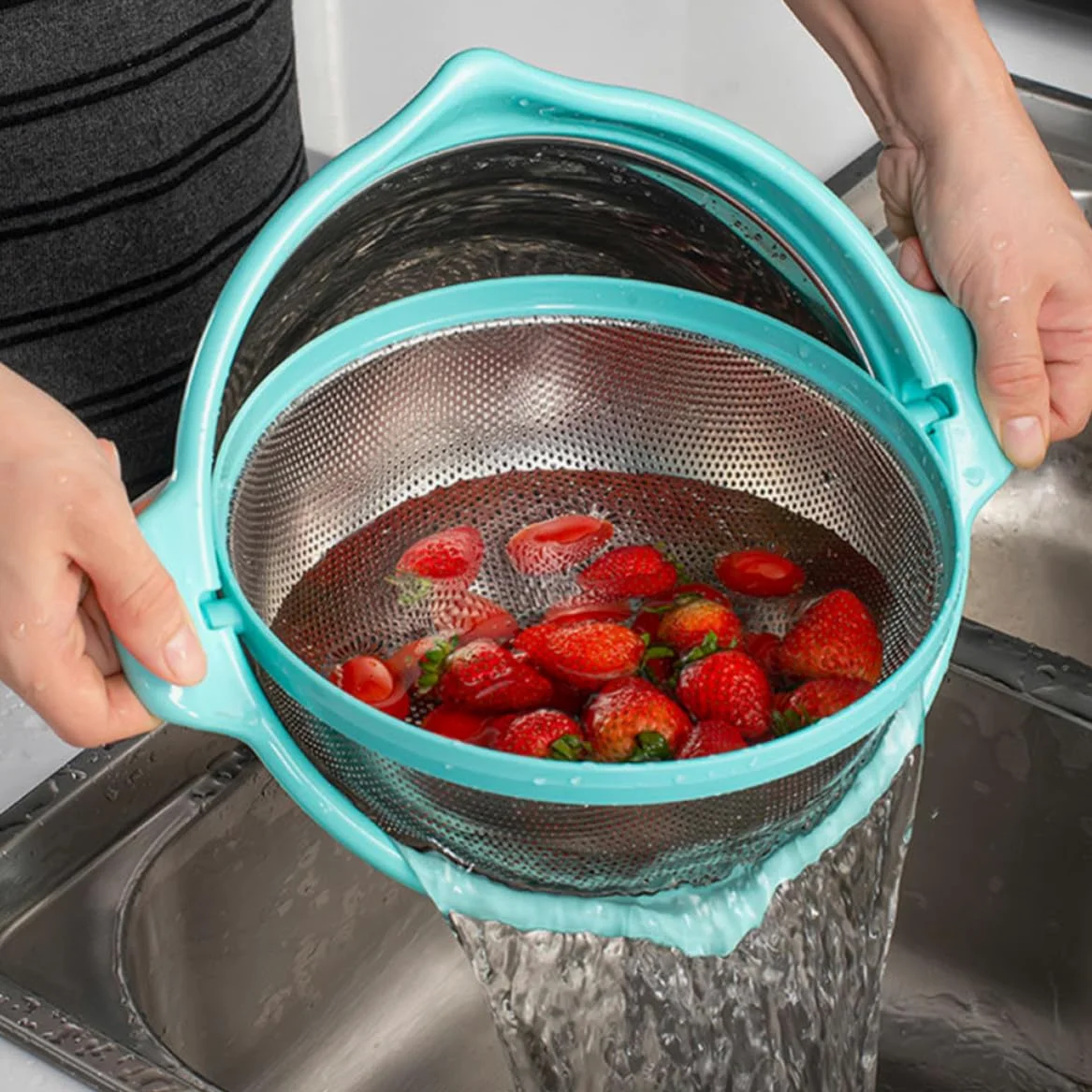 IMIKEYA Colador de Cocina Doble Capa de Acero Inoxidable Cesta para Escurrir Arroz y Frutas, Juego Multifuncional para Almacenar y Drenar Alimentos en Cocina