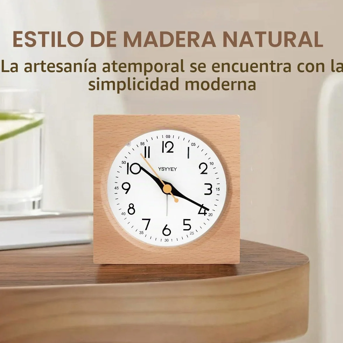 Despertador analógico, despertador infantil sin tictac, reloj analógico de madera con función de repetición y luz nocturna, reloj de mesa, funciona con pilas para dormitorio, cocina y viajes