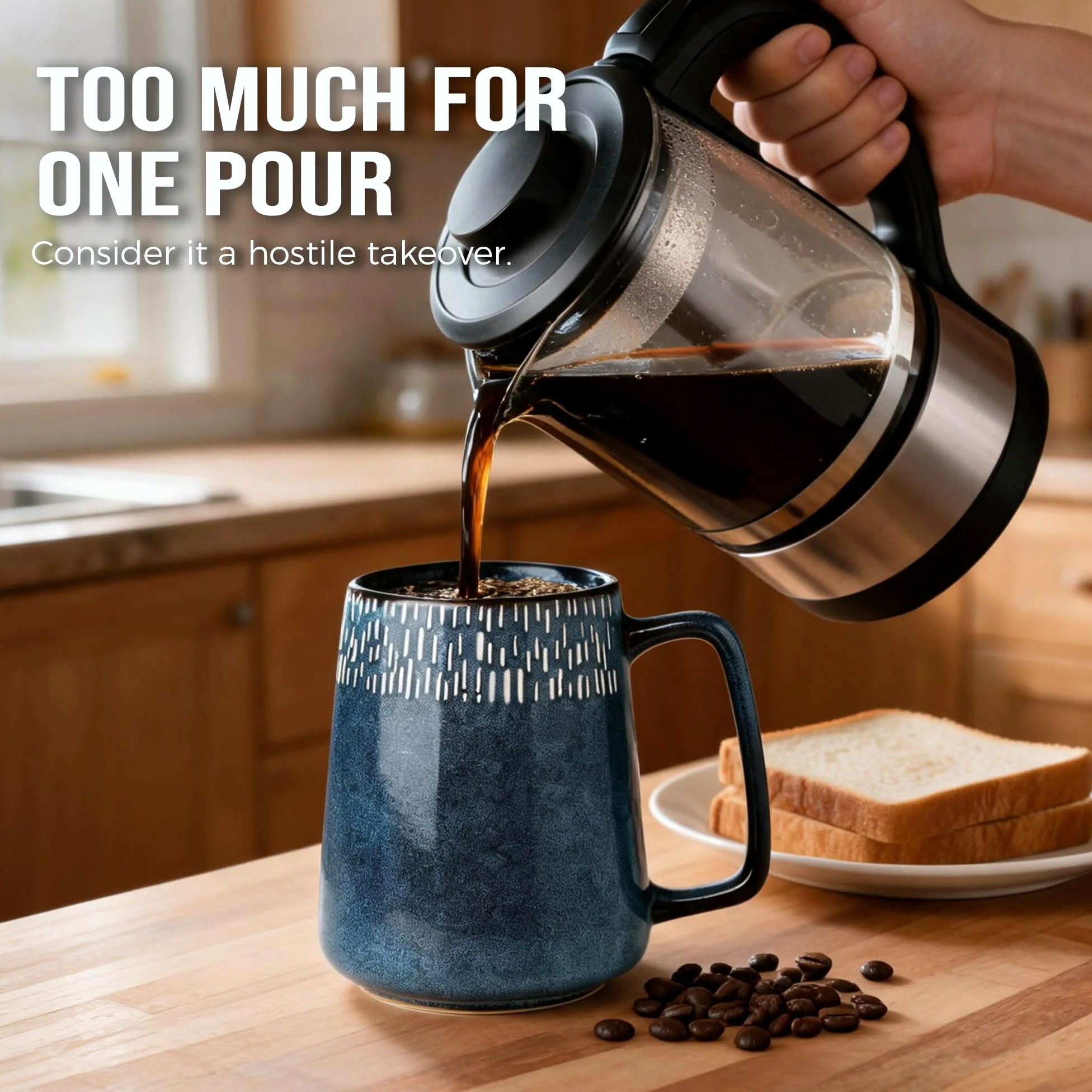 TT006 - Taza de café extragrande de 24 onzas, taza de café vintage para oficina y hogar, apta para lavavajillas y microondas, azul con estrellas