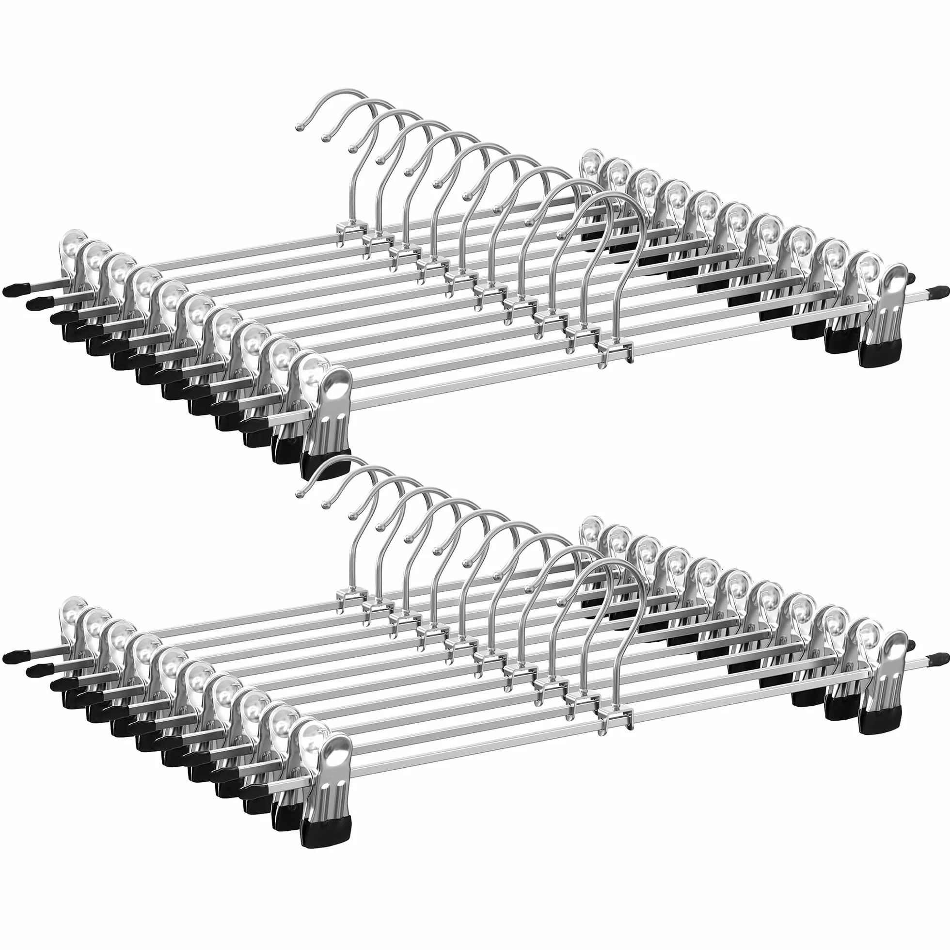 SONGMICS Perchas Metálicas para Pantalones, Juego de 20, Perchas con Pinzas, 40 cm de Largo, Perchas Antideslizantes para Ropa, Faldas, Calcetines, Gromado, Plata Metálico y Negro Tinta CRI006-20