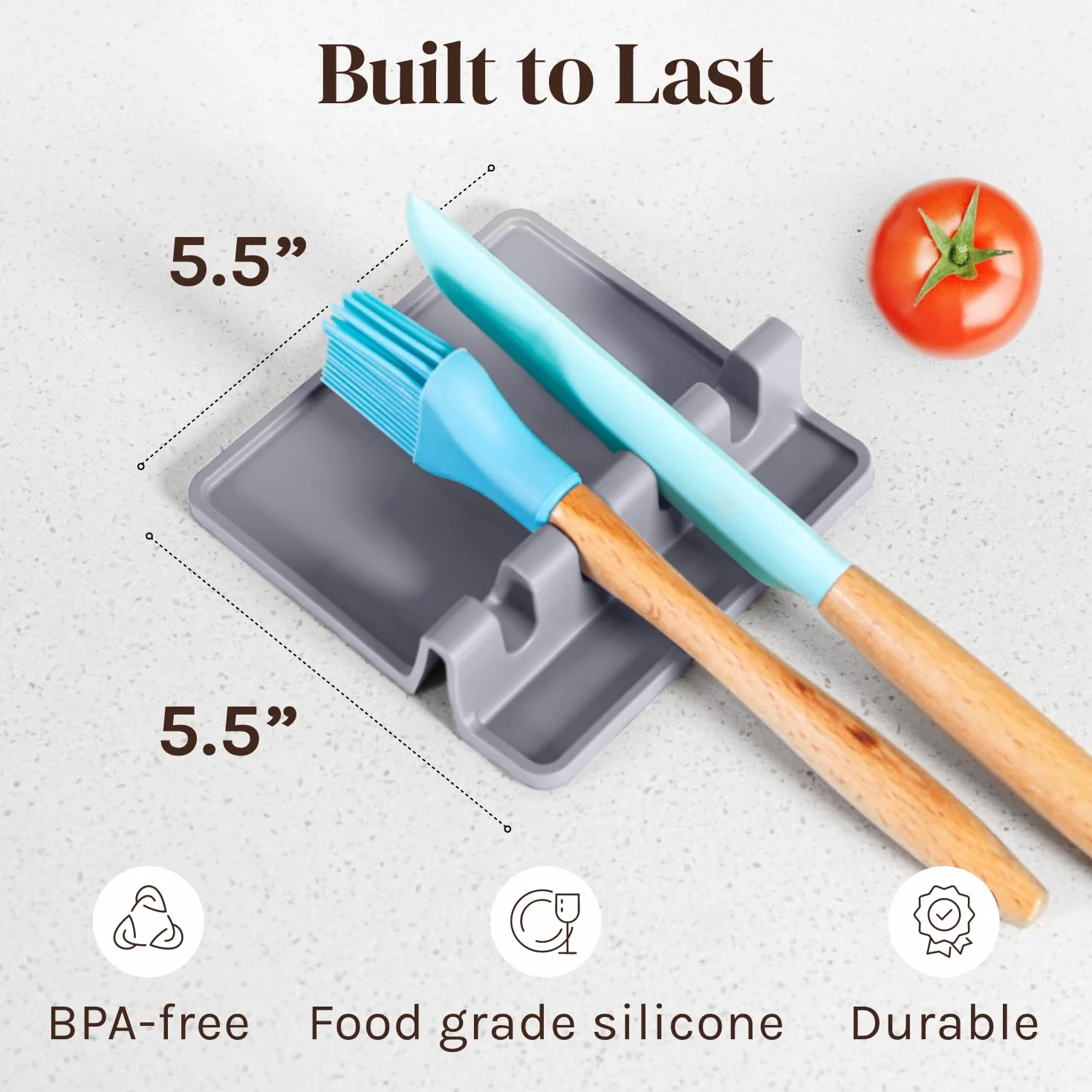 Silicona Gris Reposa Cuchara para Estufa con Almohadilla de Goteo (2 Conjuntos) Descansa Utensilio y Soporte de Cuchara para Mostrador de Cocina Libre de BPA