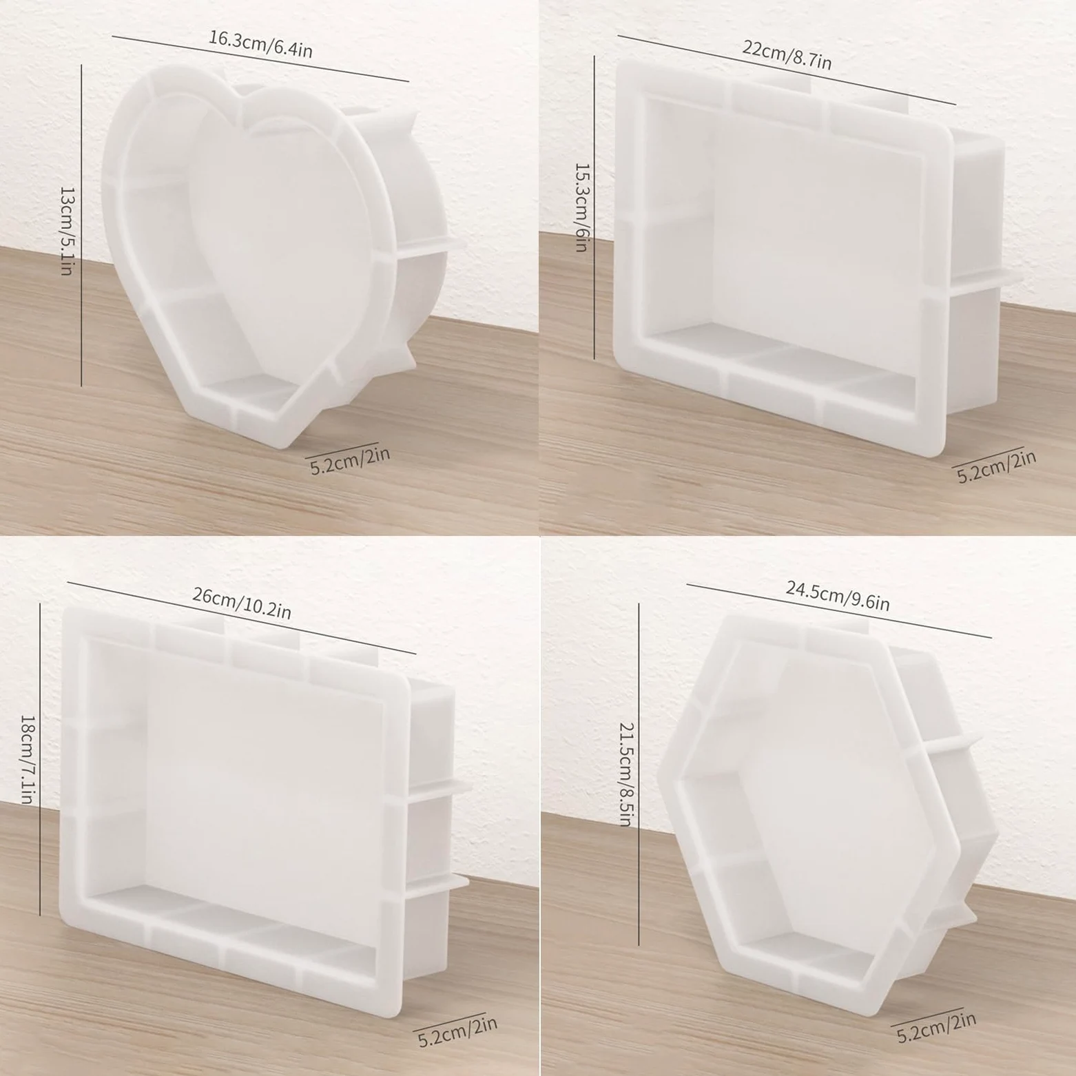 Moldes de resina de corazón multiusos, rectángulo grande | Moldes para sujetalibros con textura de silicona, adecuado para ocasiones especiales y como regalo