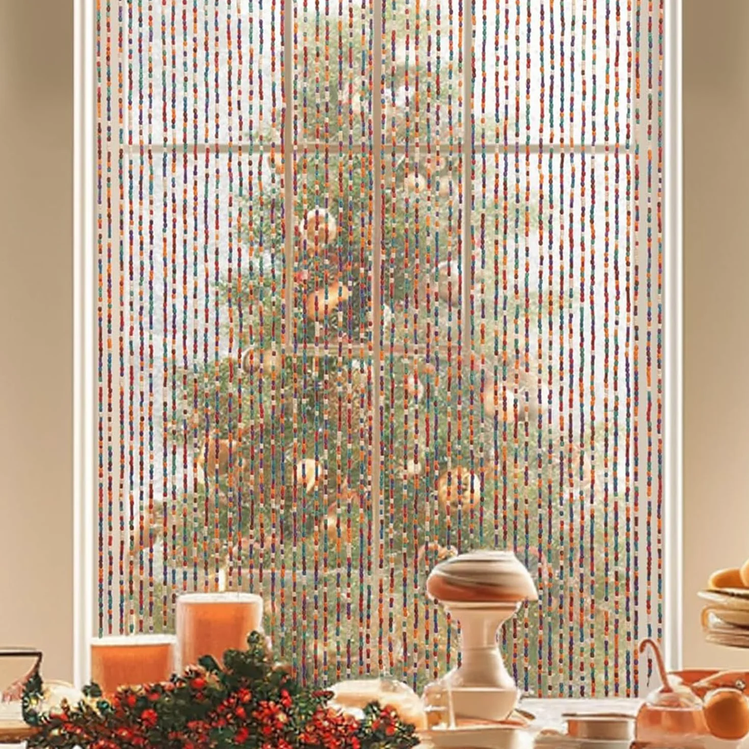 Cortina de hilos brillantes arcoíris para decoración de puerta y fondo, mosquitera con cuentas brillantes para patio, fiestas y fondos de fotos, 91 cm x 200 cm