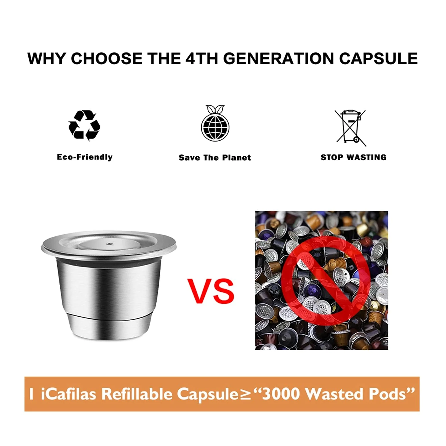 yaoqijie Nuevo Ajuste actualizado de la cápsula de café Reutilizable para los filtros de café de Acero Inoxidable Nespresso Espresso Coffee Crema Maker Lasting (Color : Orange)