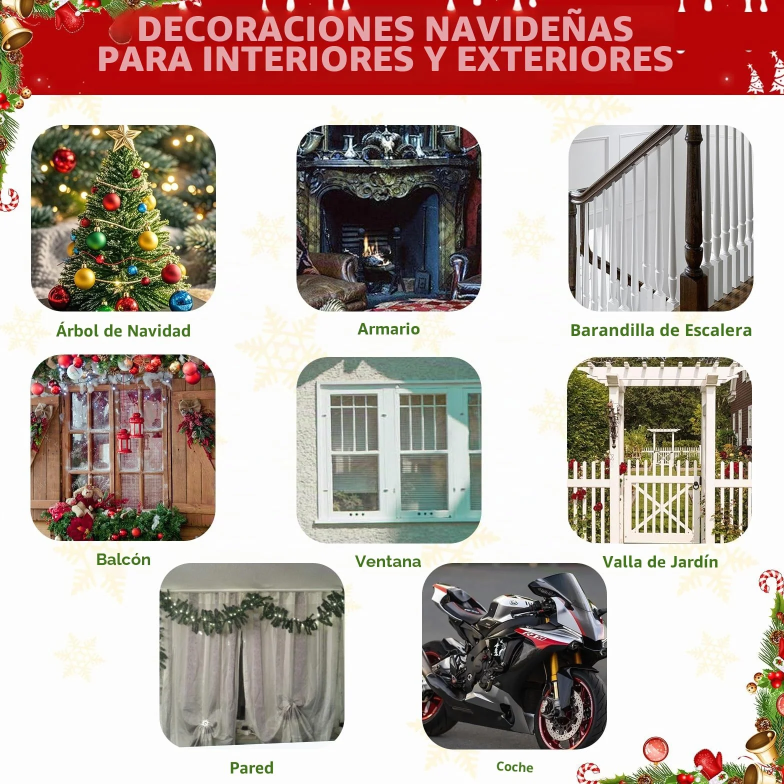Guirnalda Navidad 10m + 24pcs Lazos Arbol Navidad Rojos, Grinalda Natal, Christmas Garland, Espumillón Verde Grueso, Decoración Navideña Guirnalda para Interior y Exterior, para Puertas Escaleras