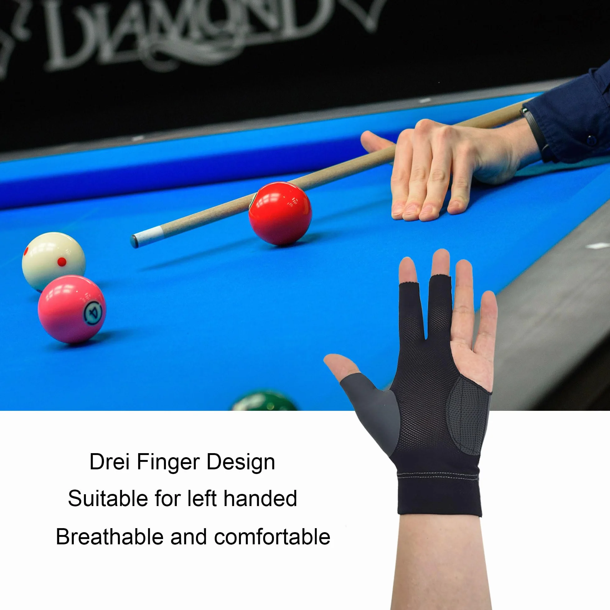 2 Pcs Guantes de Billar con 3 Dedos Billar Guante de Licra Billar de 3 Dedos Guantes Taco Guantes de Billar Mano Puente Izquierda Guantes Taco para Mujeres y Hombres