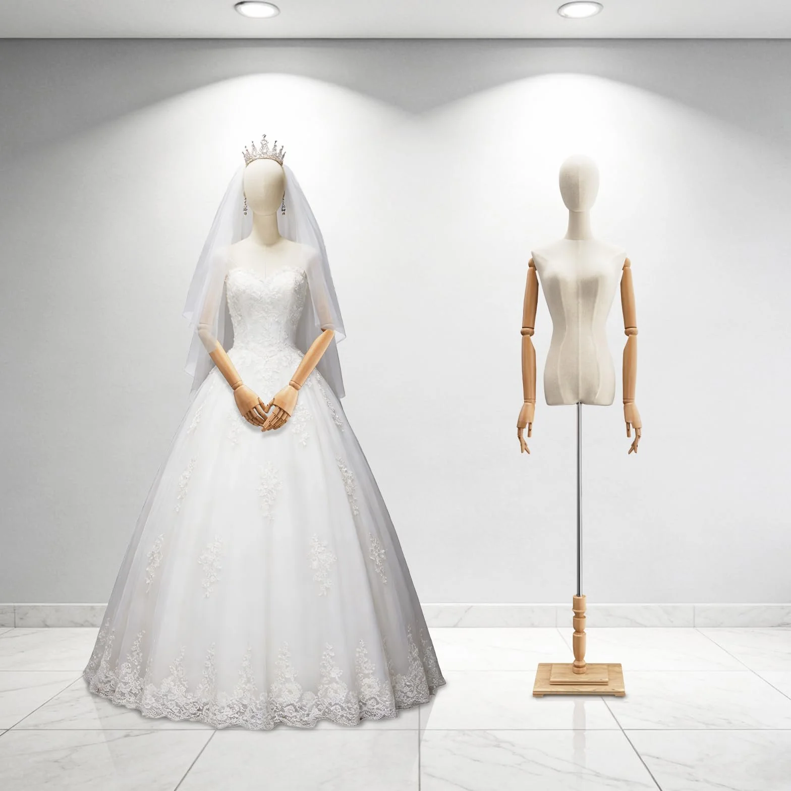 Maniquí Femenino de Costura, con Brazos De Madera Busto de Señora Maniquies Torso con Base De Arte De Madera, Modistas Exhibición Altura Ajustable (Tamaño : Medium-Women)