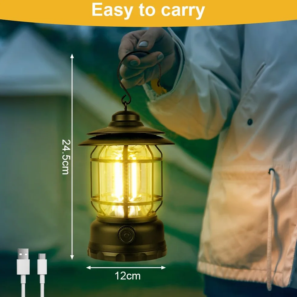 Flintronic Lámpara Camping Retro Recargable USB LED, Brillo Atenuable, Linterna para Pesca Excursión Jardín