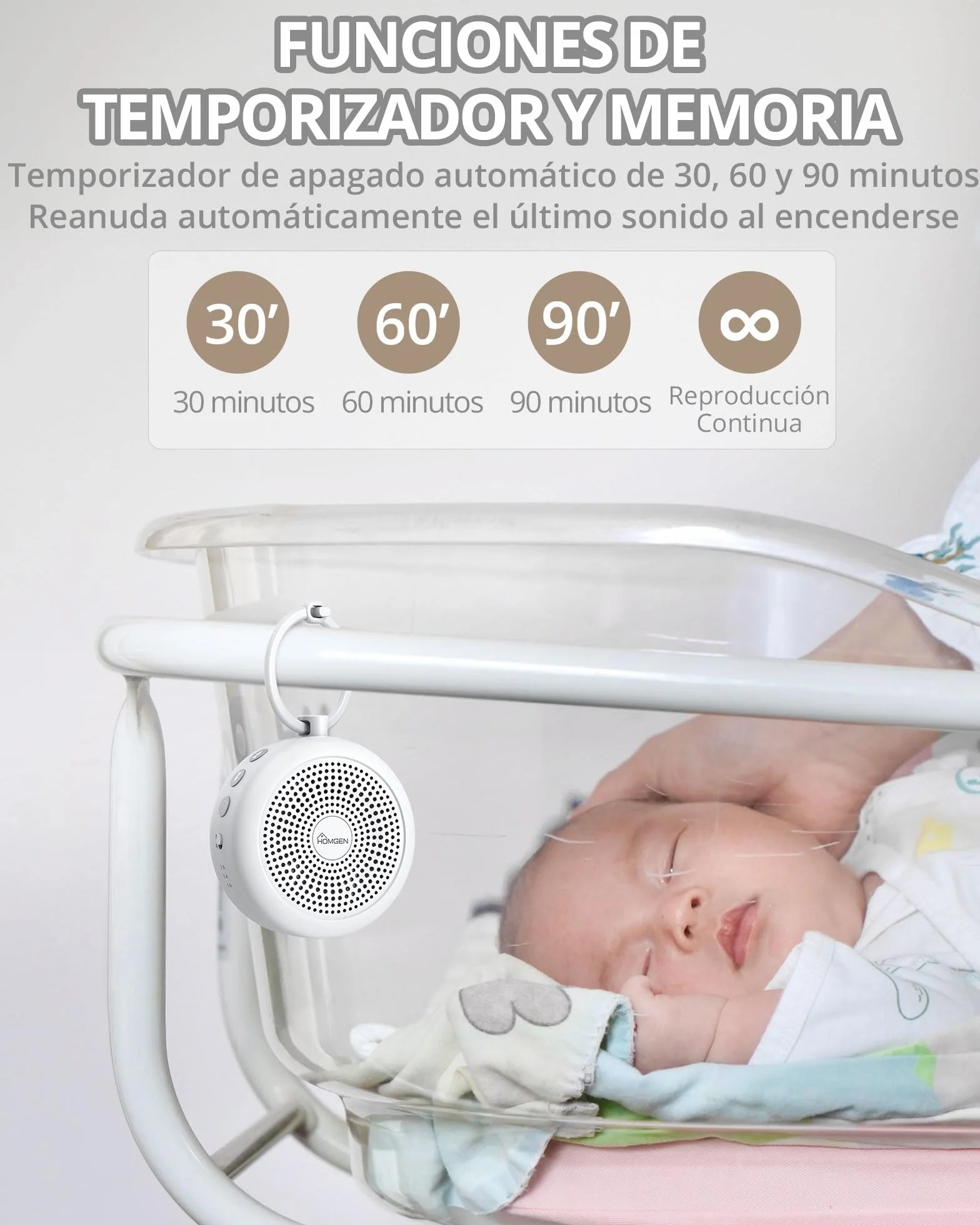 HOMGEN Máquina de Ruido Blanco 24 Sonidos Relajantes Luz Nocturna Multicolor Temporizador Recargable USB-C Ayuda para Dormir Antillanto Bebés Niños Adultos
