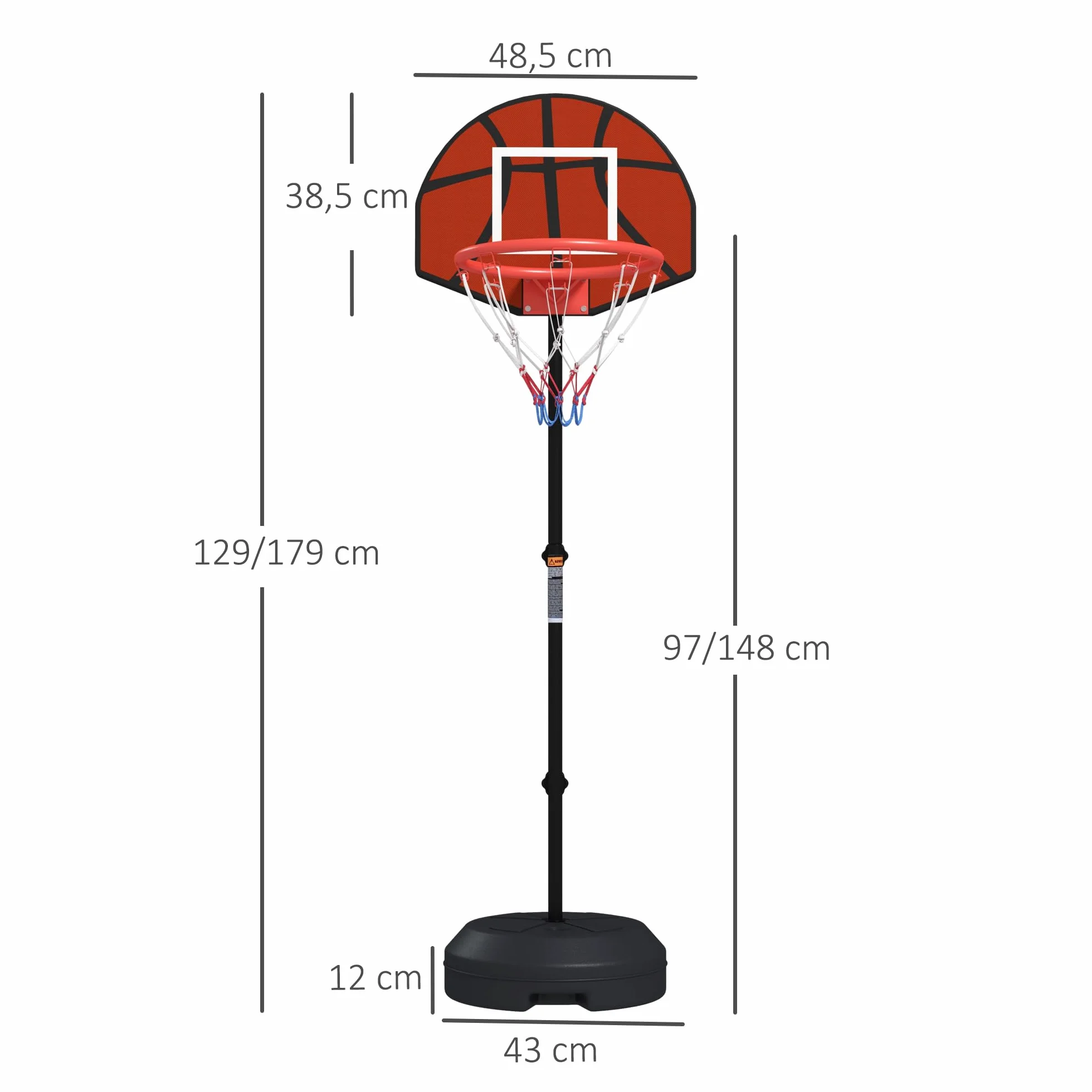 SPORTNOW Canasta de Baloncesto Altura Regulable 129-179 cm Diana Magnética Dardos Aro Base Rellenable Interior Negro