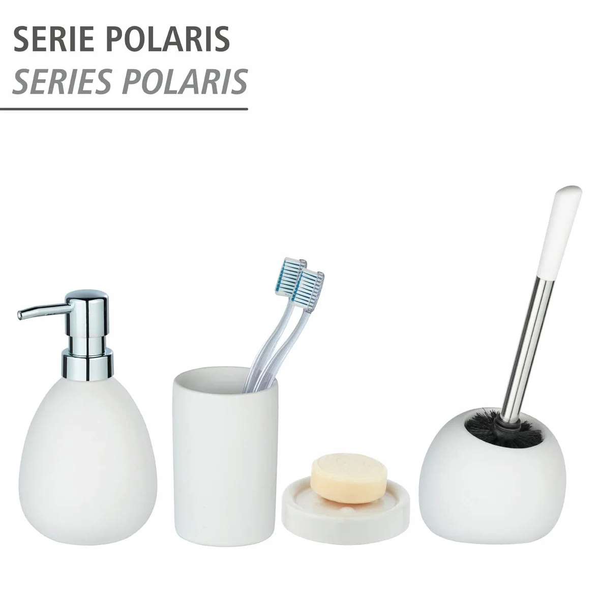 WENKO Vaso higiene dental Polaris blanco mate cerámica - Soporte para cepillos de dientes, para cepillos y pasta de dientes, Cerámica, 7 x 11 x 7 cm, Blanco