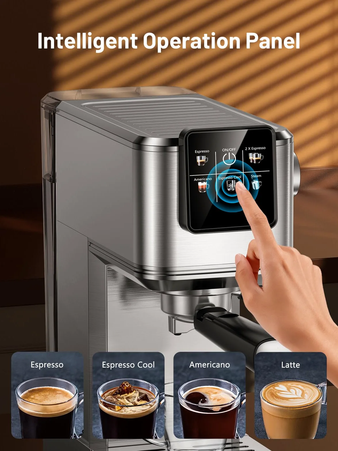 Cafetera espresso de 20 bares con cerveza rápida en frío, cafetera caliente y helada, cafetera de acero inoxidable con espumador bar vapor touch display con depósito de