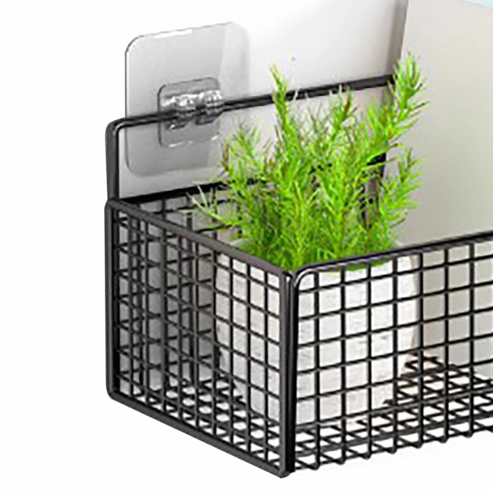 Tyenaza Cesta de Almacenamiento de Pared, Cestas de Almacenamiento de Metal Colgantes, Soporte de Pared de Cesta de Alambre de Metal, Sin Taladrar, para Dormitorio, Baño, Cocina, Negro(27x15x9cm)