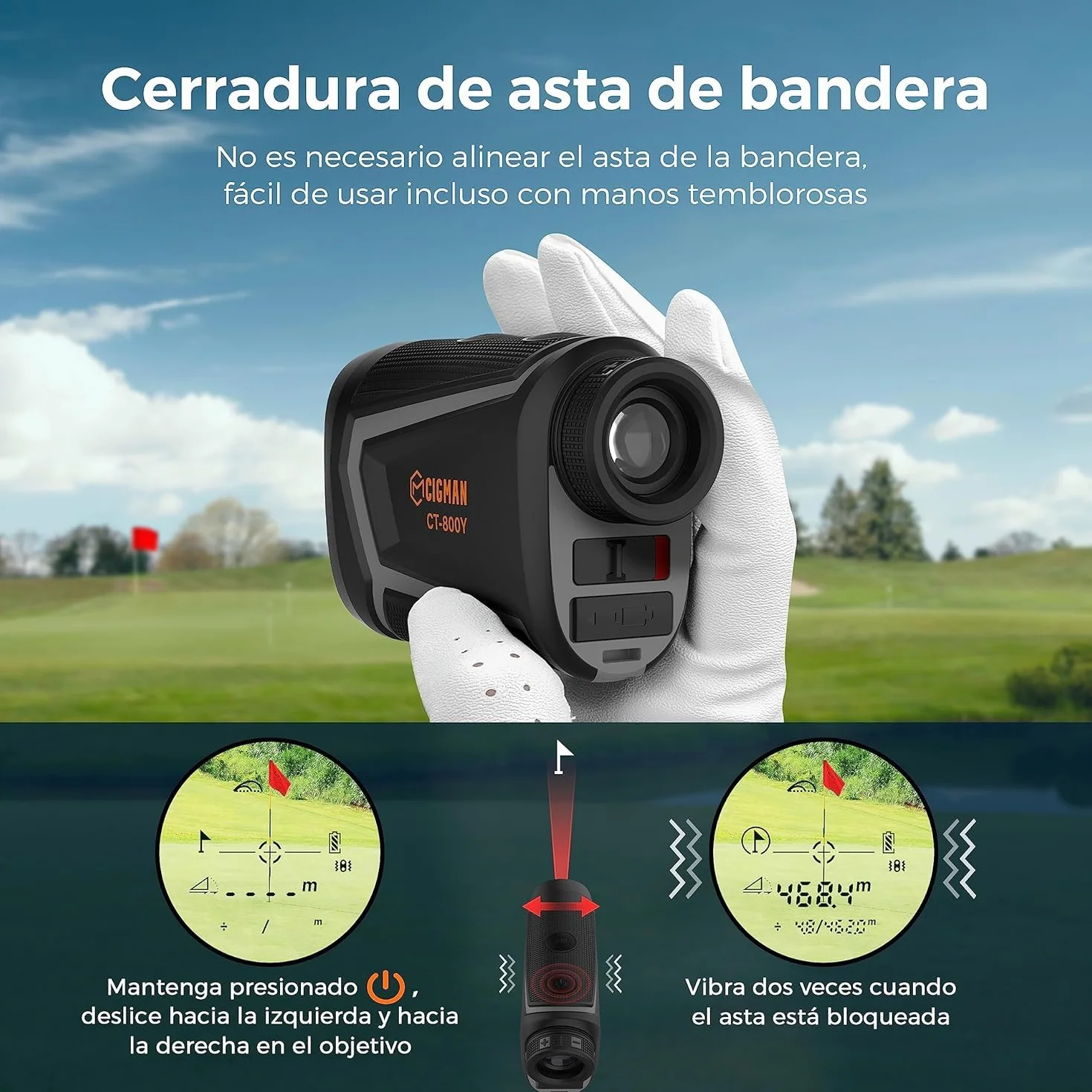 CIGMAN Telémetro Golf 800-1200 Yardas Láser Caza Pendiente Recargable USB Aumento Vibración Bloqueo Asta Bandera