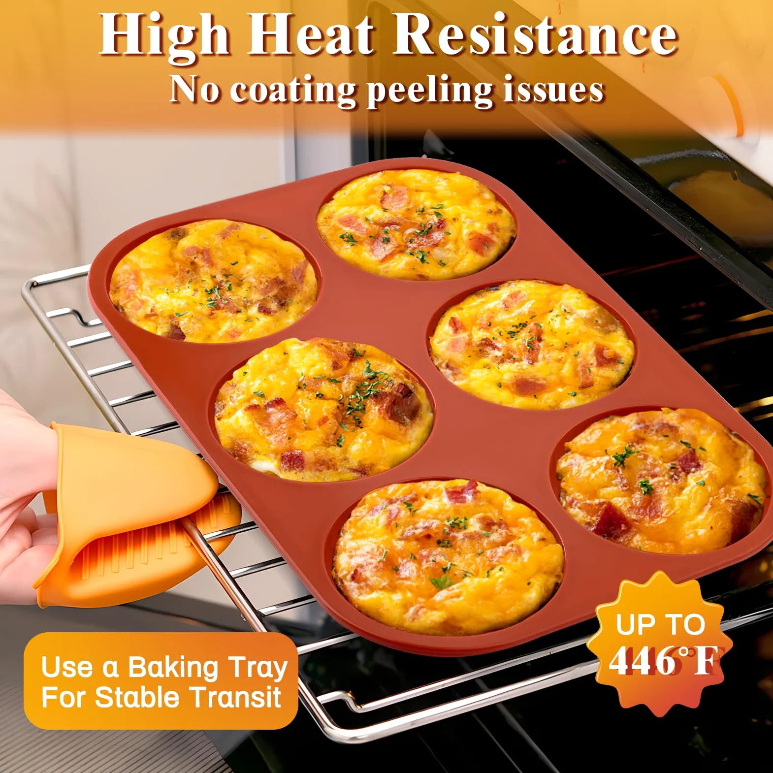 Ocmoiy Moldes de silicona para hornear magdalenas/huevos antiadherentes de 4 pulgadas, molde redondo de silicona para hamburguesas, magdalenas, huevos, 6 cavidades, paquete de 3