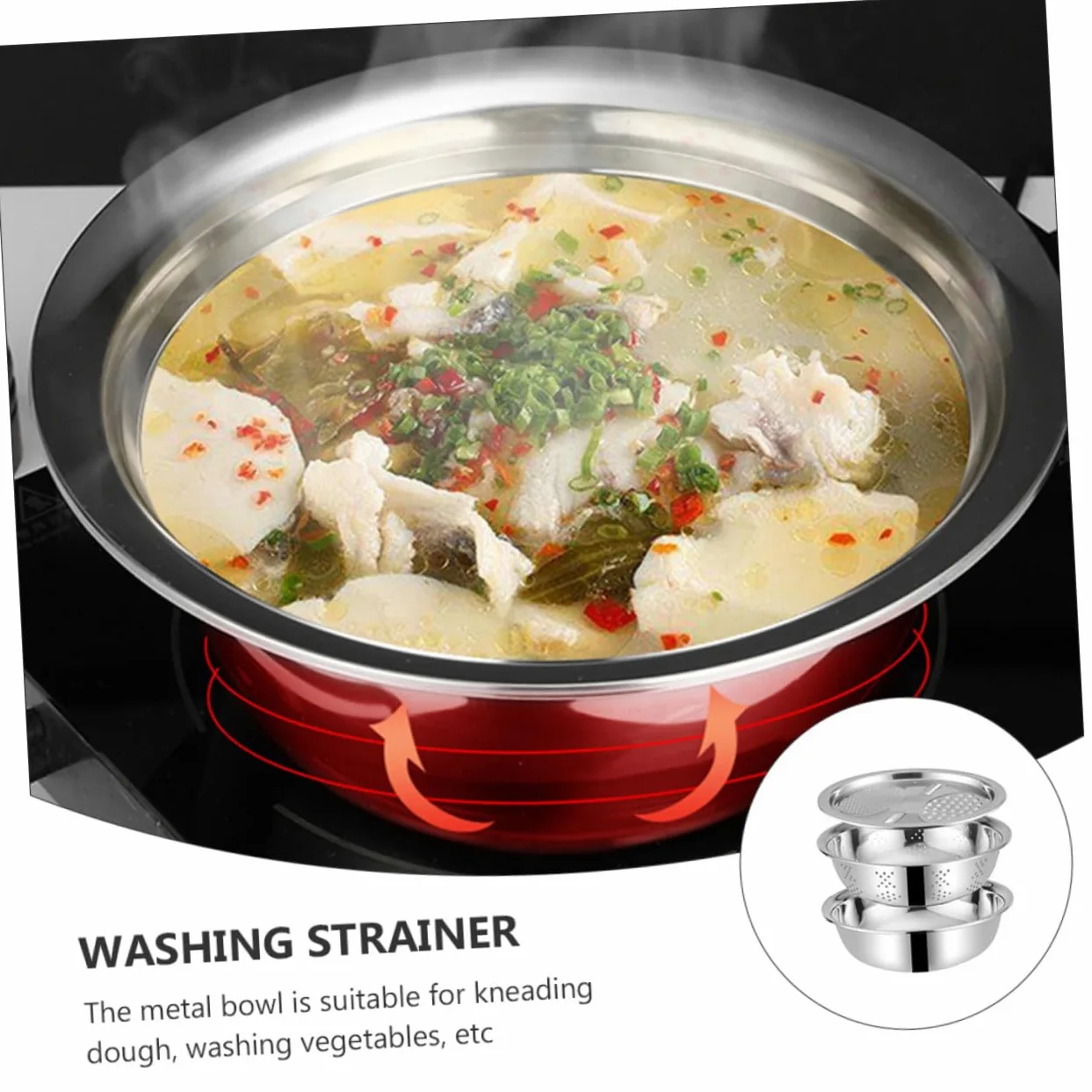 Colador de Verduras y Frutas de Acero Inoxidable 3 Piezas Diseño de Drenaje Adecuado para Cocina y Amasado Estilo Aleatorio