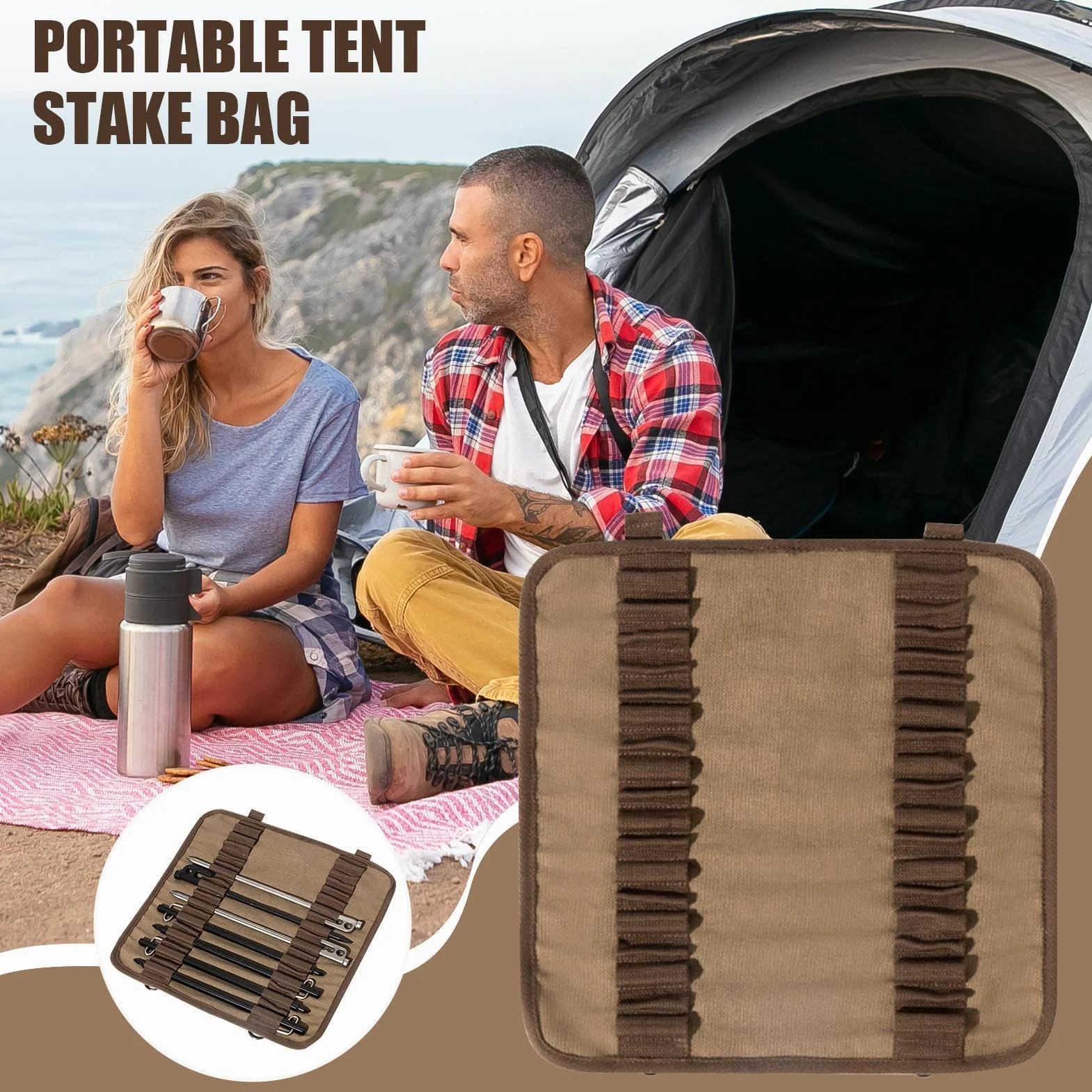 Bolsa impermeable para piquetas de tienda de campaña, resistente almacenamiento exterior