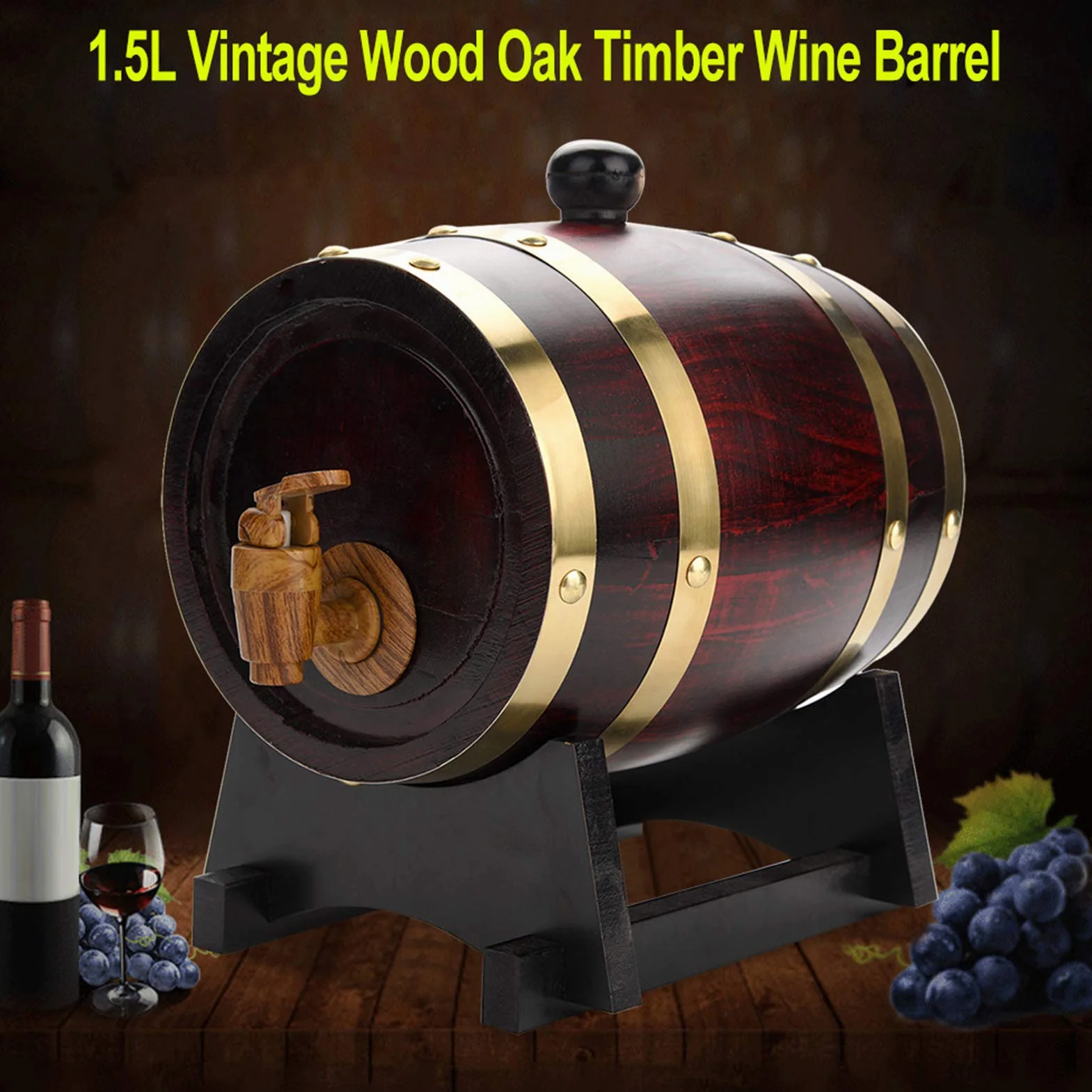 Barril de Vino de Madera de Roble, Barril de Puerto de Madera Retro, Revestimiento de Papel de Aluminio de Calidad alimentaria, Barril de Vino, Roble de Madera Vintage para Tequila(1.5L, White)