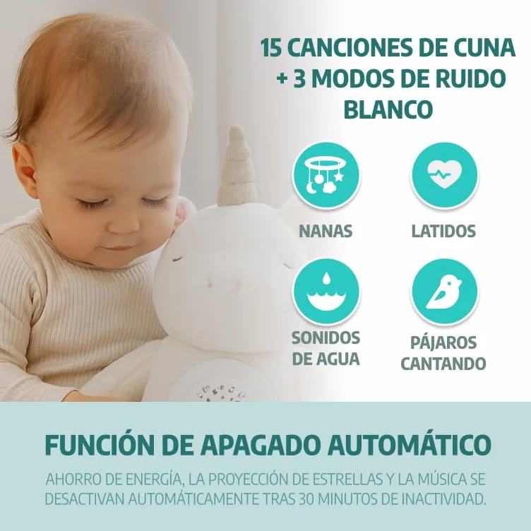 Peluche con Ruido Blanco bebé 15 melodías relajantes luz Nocturna proyector Estrellas Ayuda Dormir Regalo recién Nacidos Baby Shower