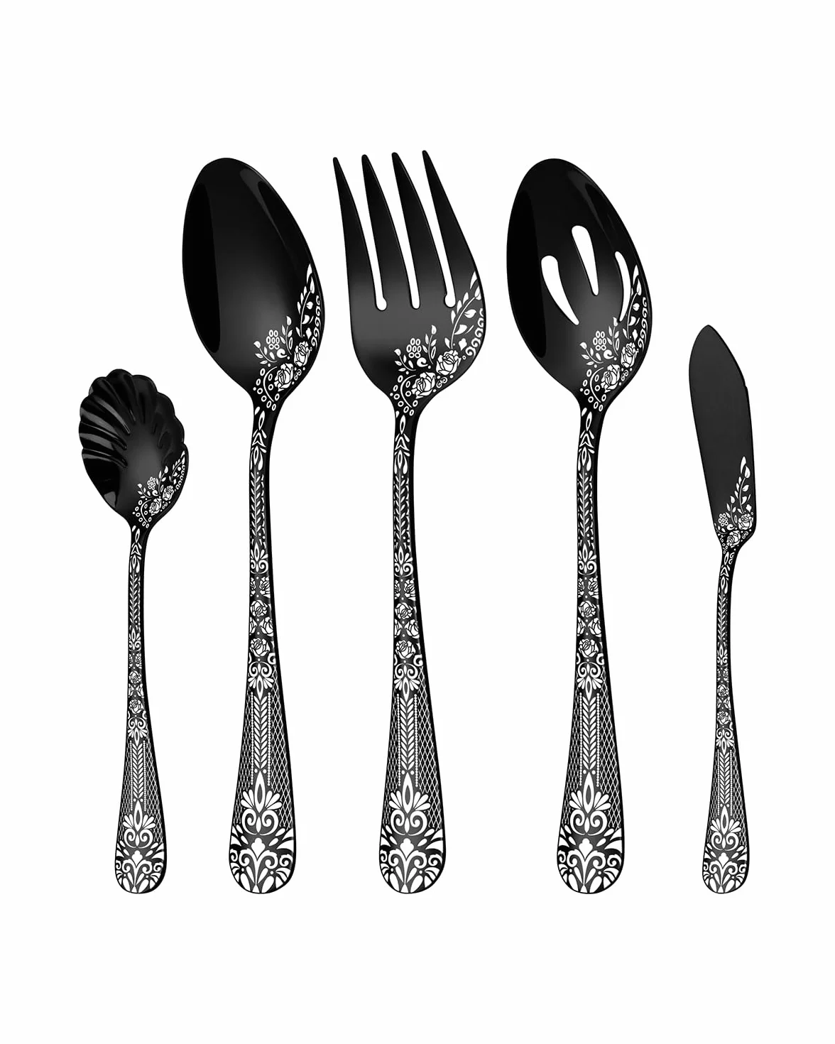 Utensilios de servir negros de 5 piezas