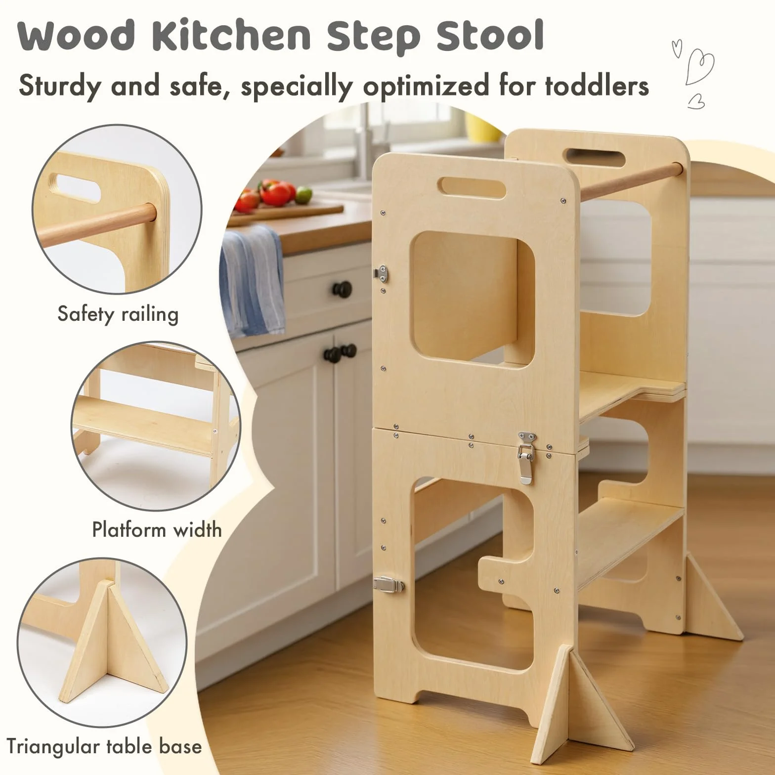 Labebe Montessori Torre per Bambini 3 in 1 Pieghevole Didattica Scala Sgabello con Lavagna Legno da 1 Anno