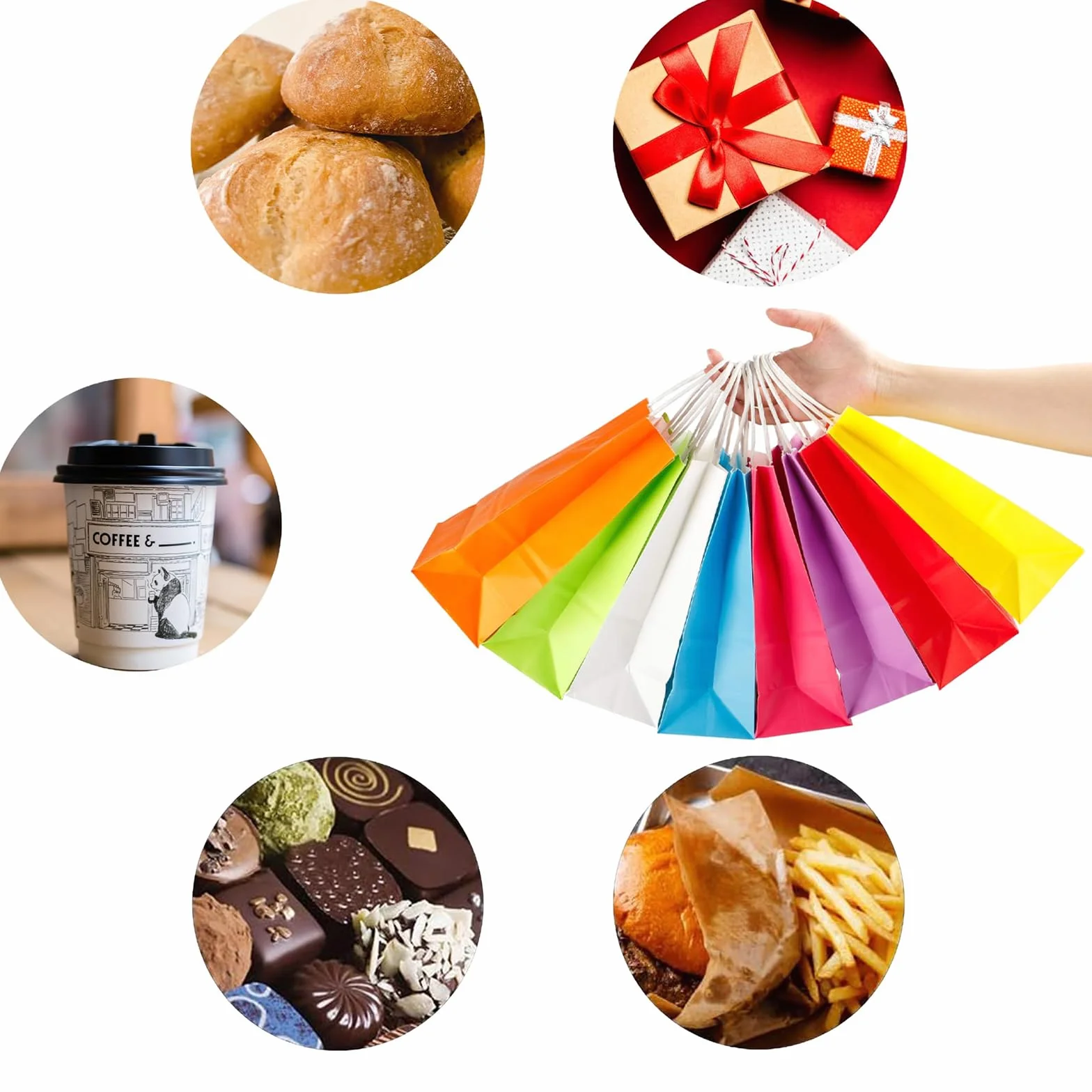 POPOYU 30 bolsas pequeñas de papel para fiestas con asas, 15 x 8 x 21 cm, bolsas de regalo de papel blanco para fiestas de adultos, cumpleaños, bodas, Navidad, Halloween, baby showers, despedidas de