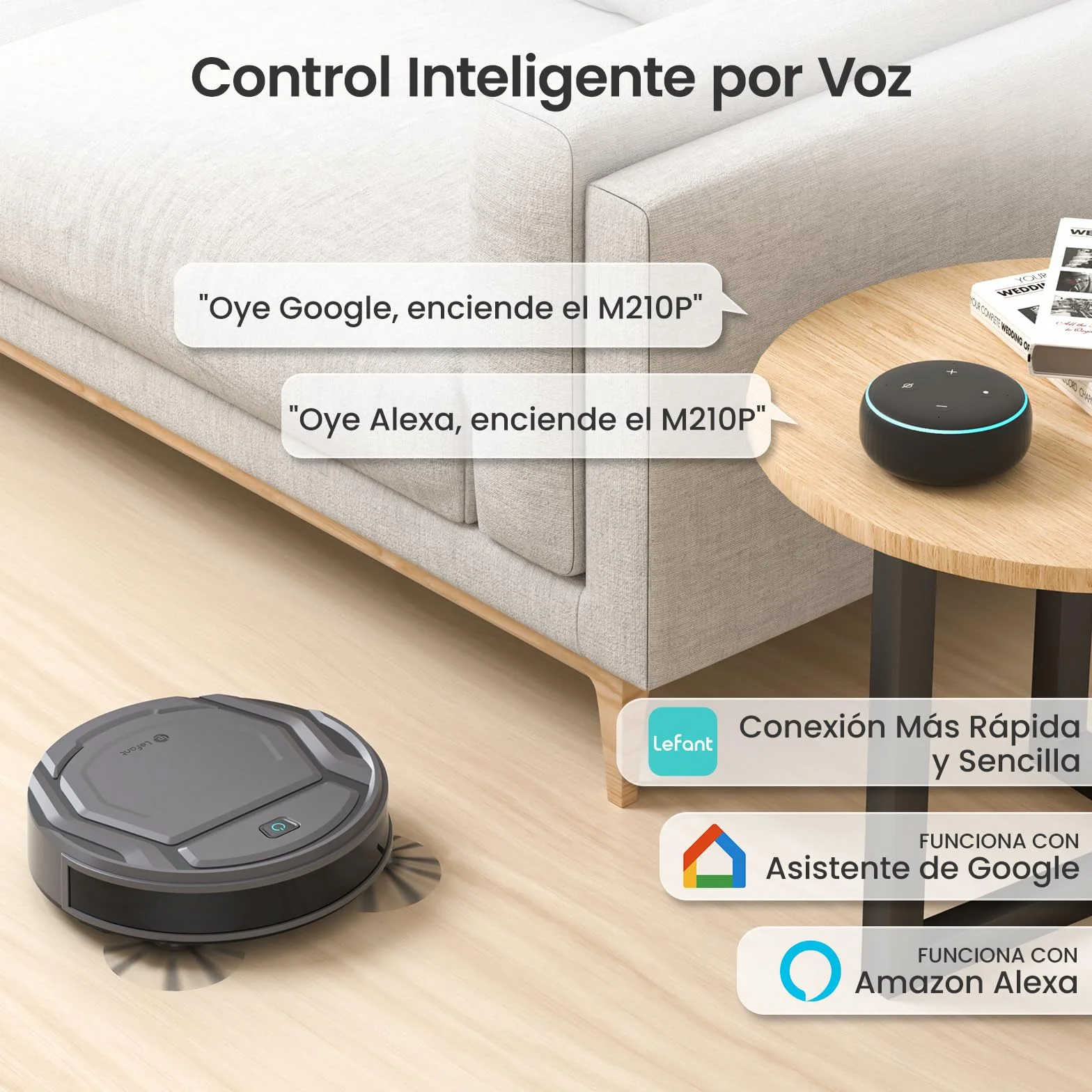 Lefant Robot Aspirador, Succión de 2200 Pa,120 Min Autonomía, Aspirador Robot Sin Enredos, Delgado, Wi-Fi/App/Alexa, Ideal para Pelo de Mascotas, Alfombras de Pelo Bajo (M210 Pro Gris)