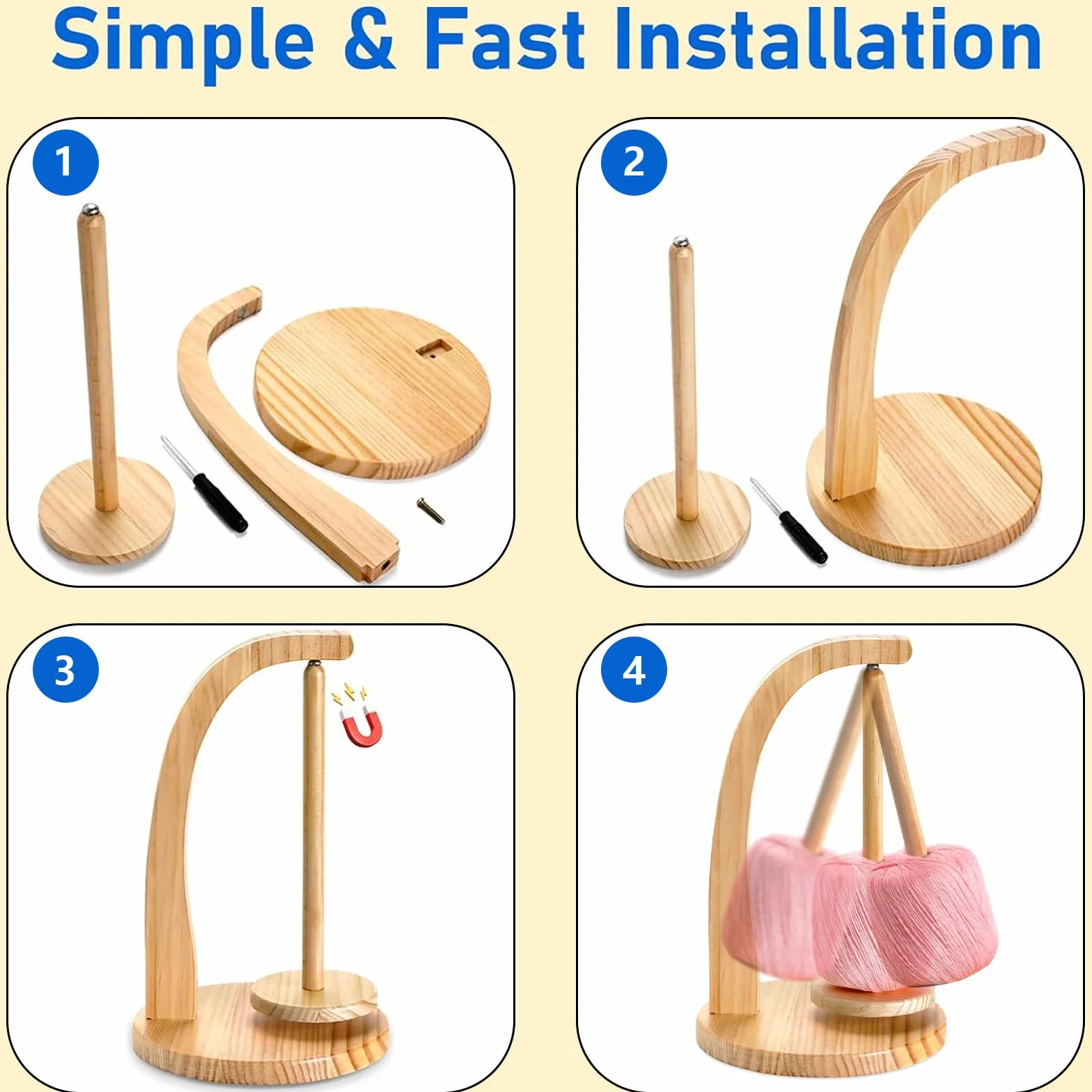 Porta Hilos Madera,Dispensador de Hilo de Madera,Giratorio Magnético Dispensador de Husillo de Hilo con Accesorios de Ganchillo,Regalo Ganchillo Para Los Amantes Del Punto