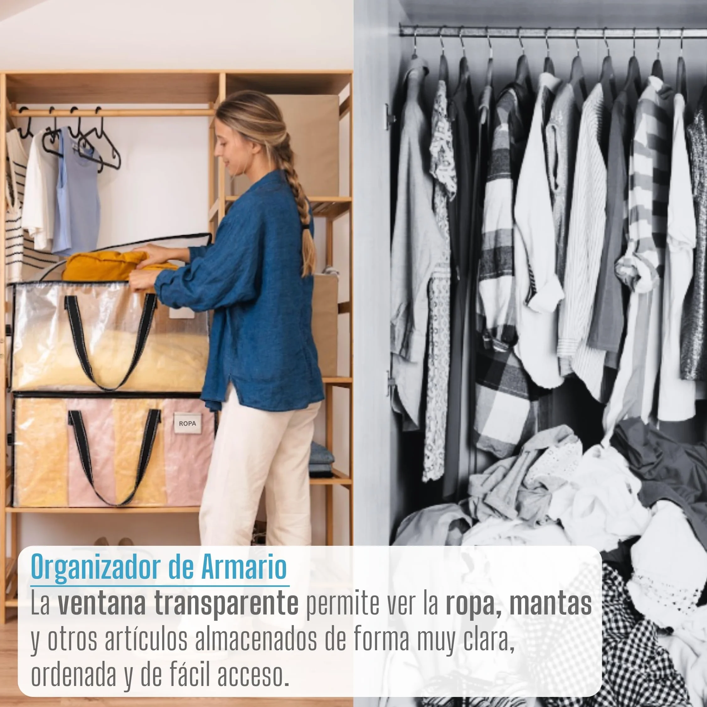 VENO Bolsa de Mudanza Grande y Resistente, Esenciales de Dormitorio Universitario, Organizador de Almacenamiento de Ropa con Cremallera, Almacenaje el Dormitorio(Transparente,Pack de 2)